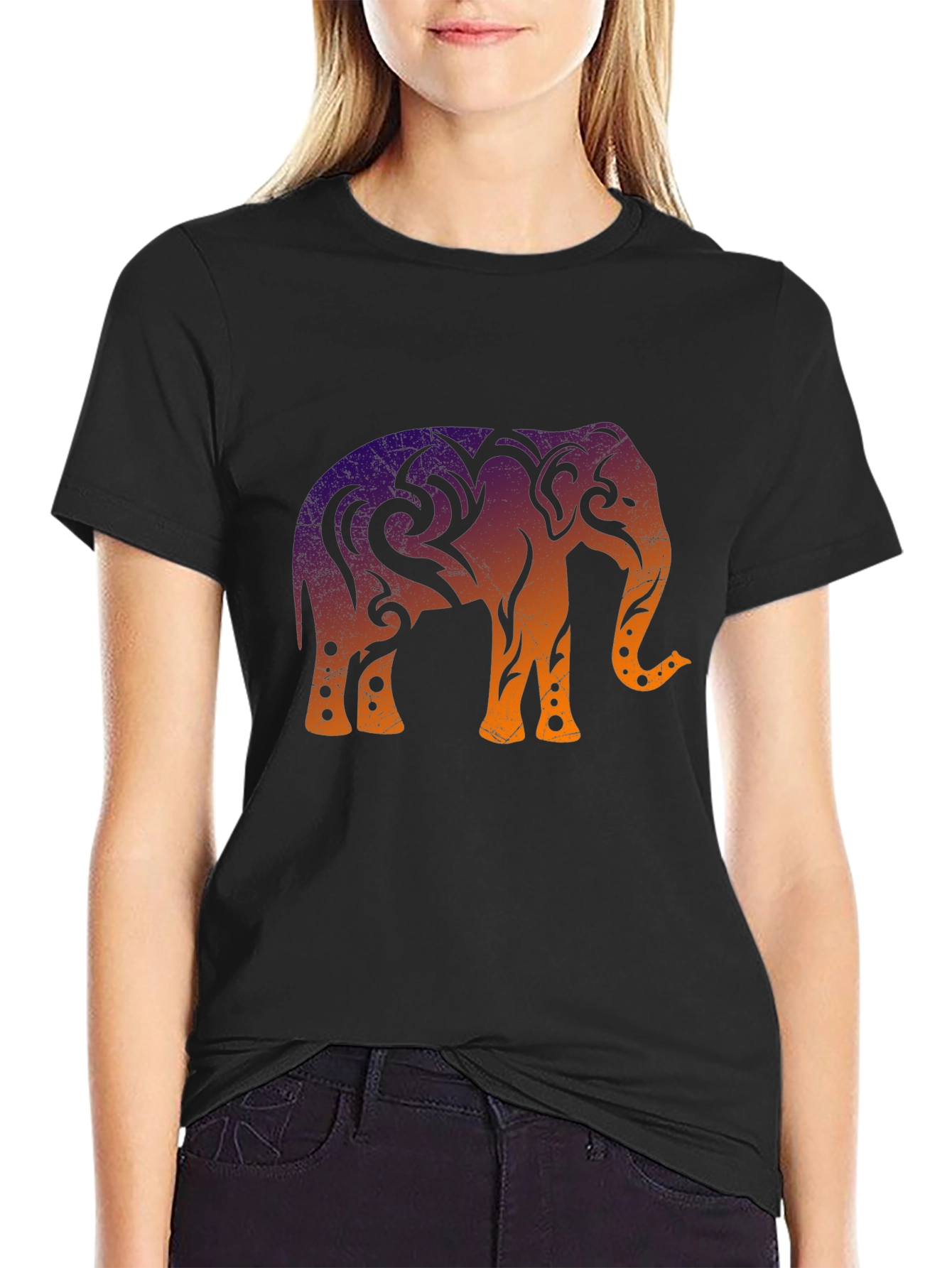 Tribal Elephant Graphic Tee - Cool Ombre Design