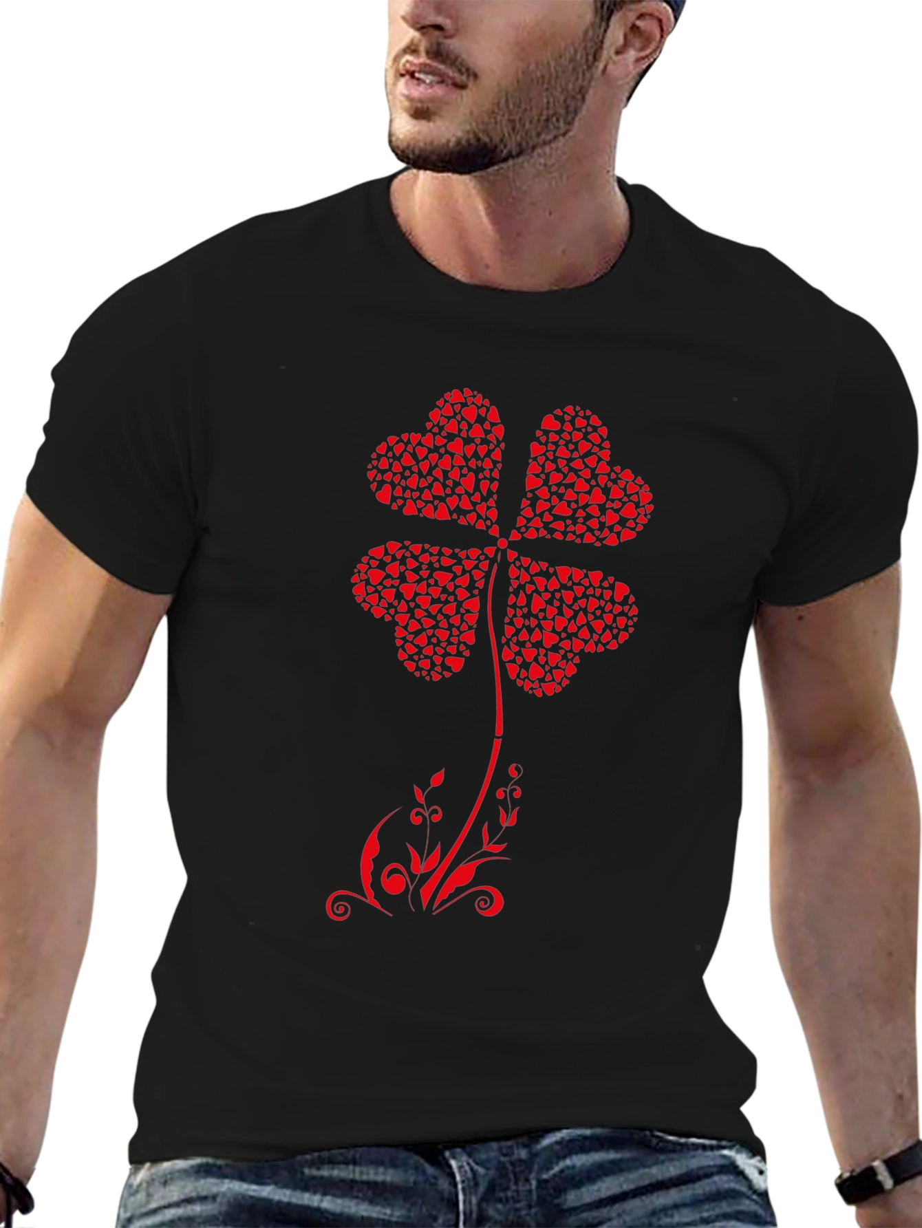 Lucky Clover Heart T-Shirt - Black
