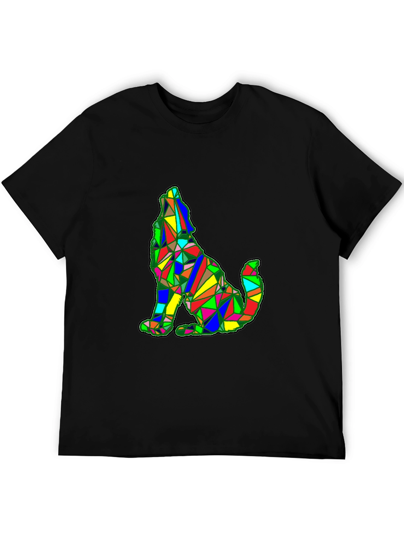 Geometric Wolf Graphic Black T-Shirt