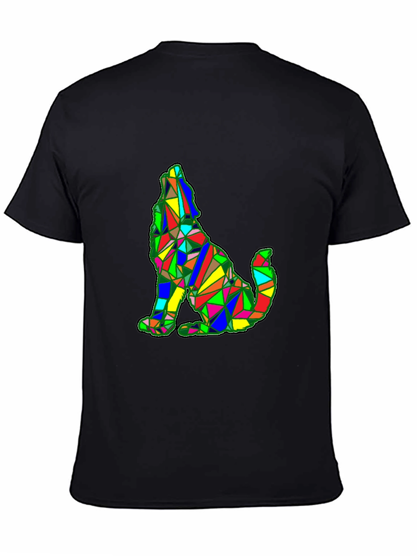 Geometric Wolf Graphic Black T-Shirt