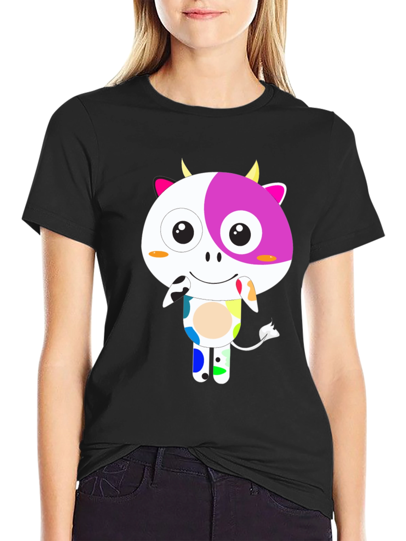 Funky Cow Graphic T-Shirt - Black Cotton