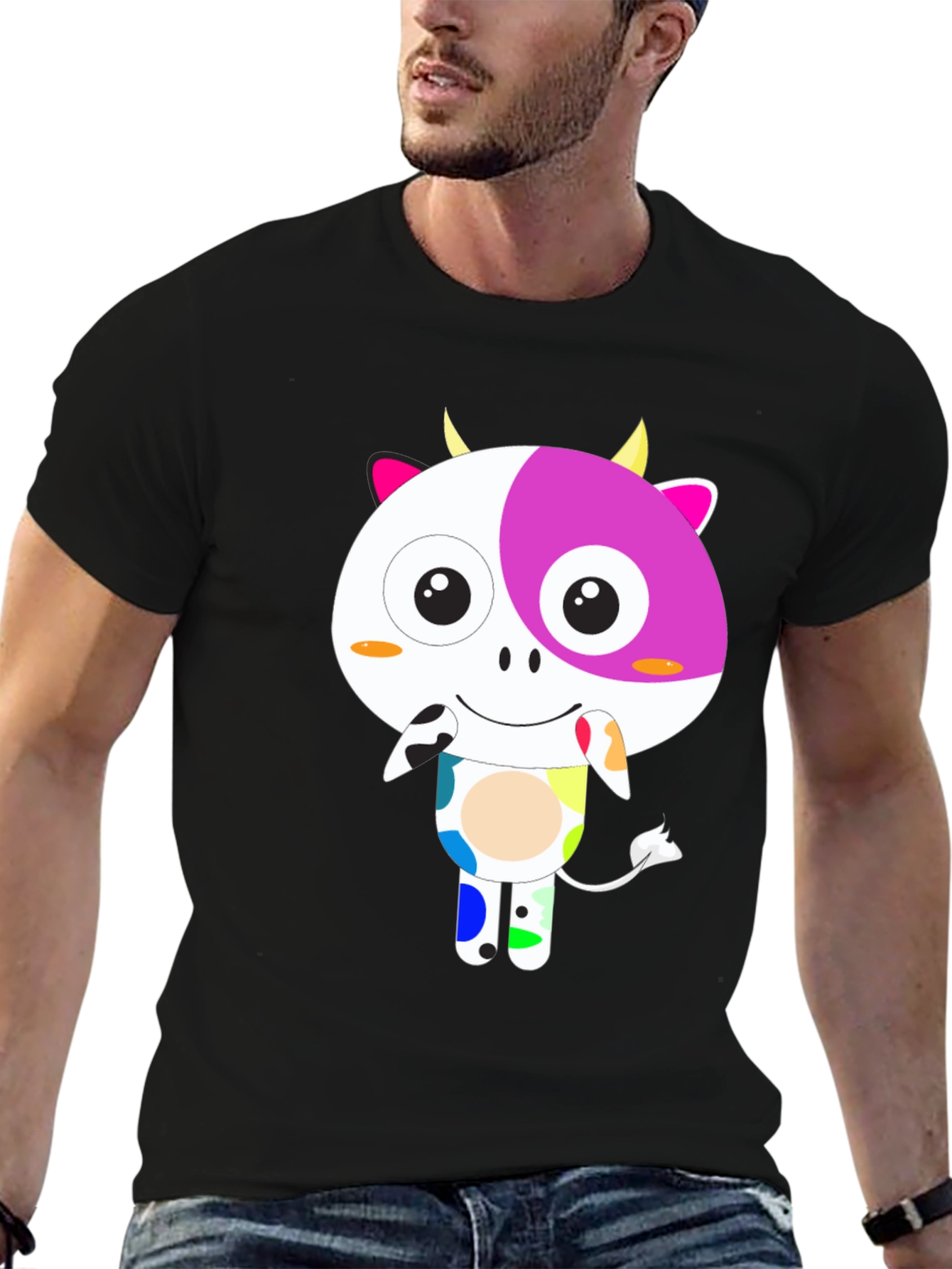 Funky Cow Graphic T-Shirt - Black Cotton