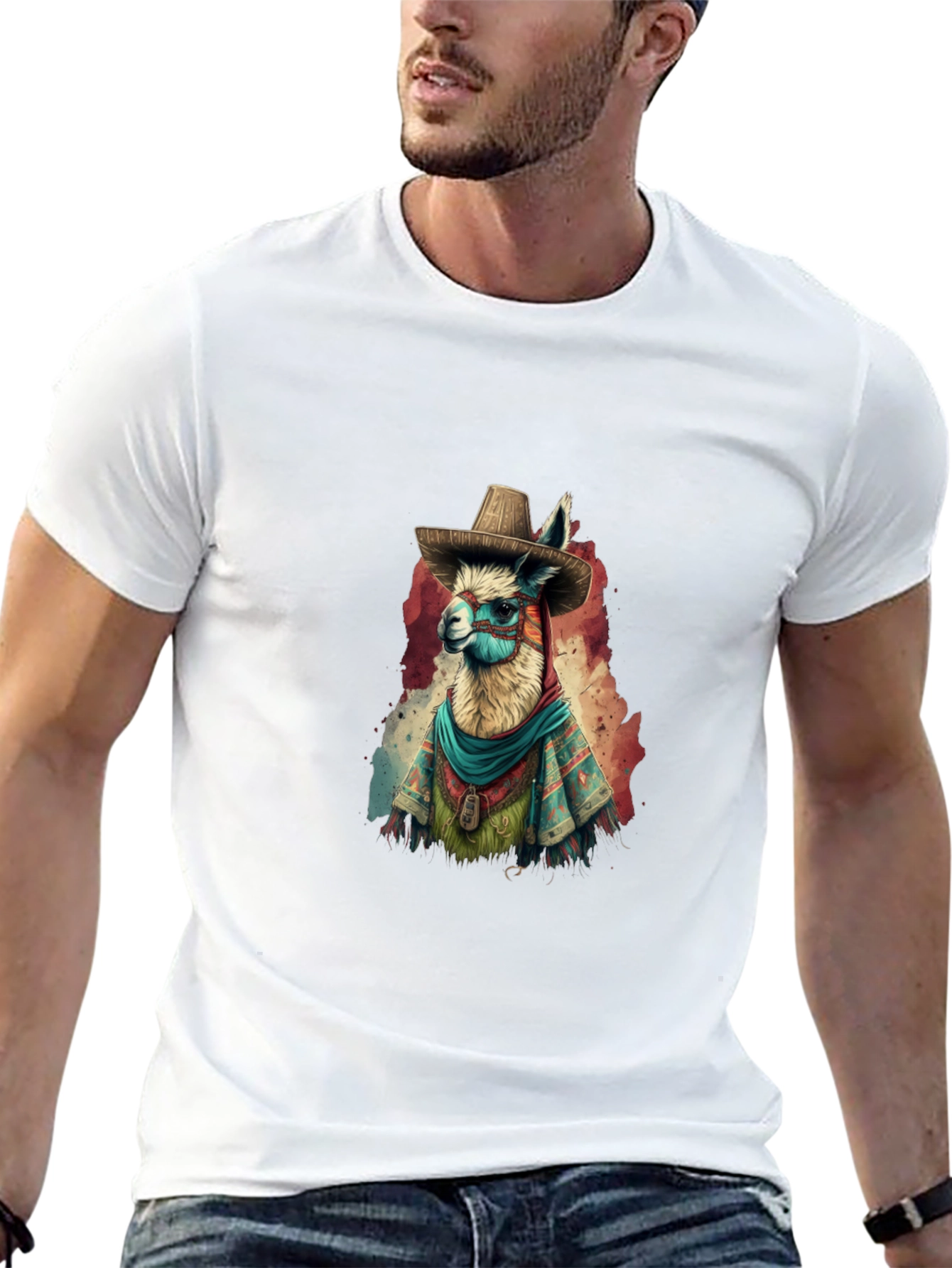 Llama in Sombrero Graphic T-Shirt