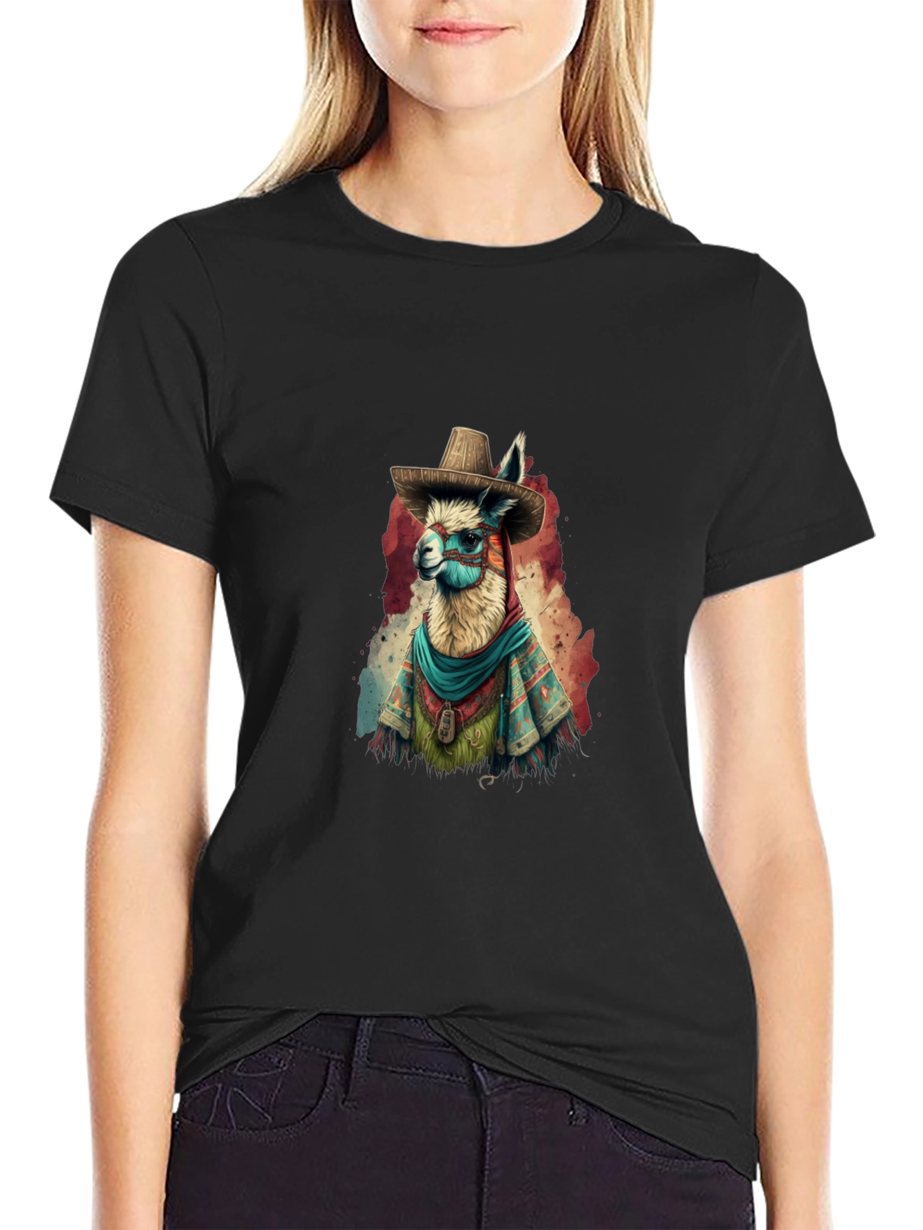 Llama in Sombrero Graphic T-Shirt