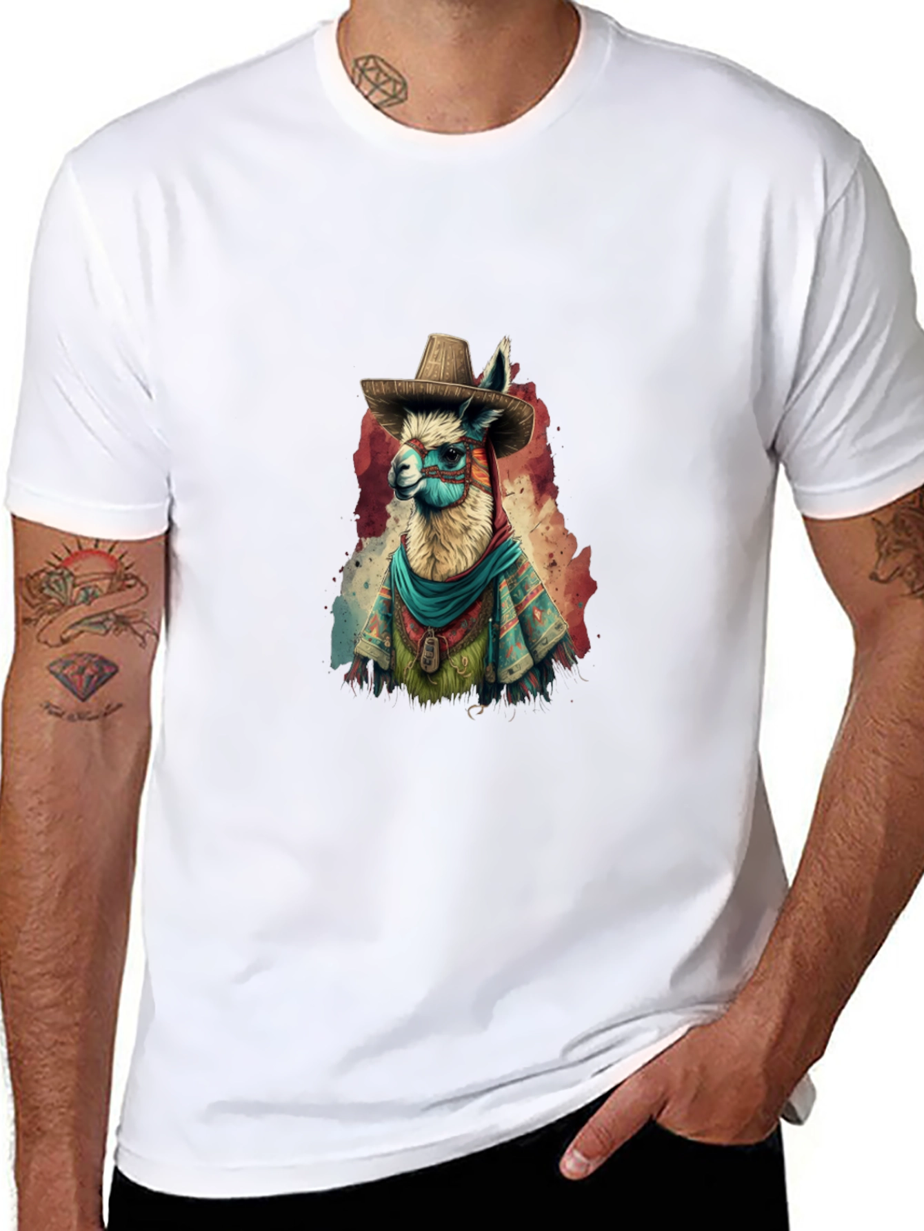 Llama in Sombrero Graphic T-Shirt