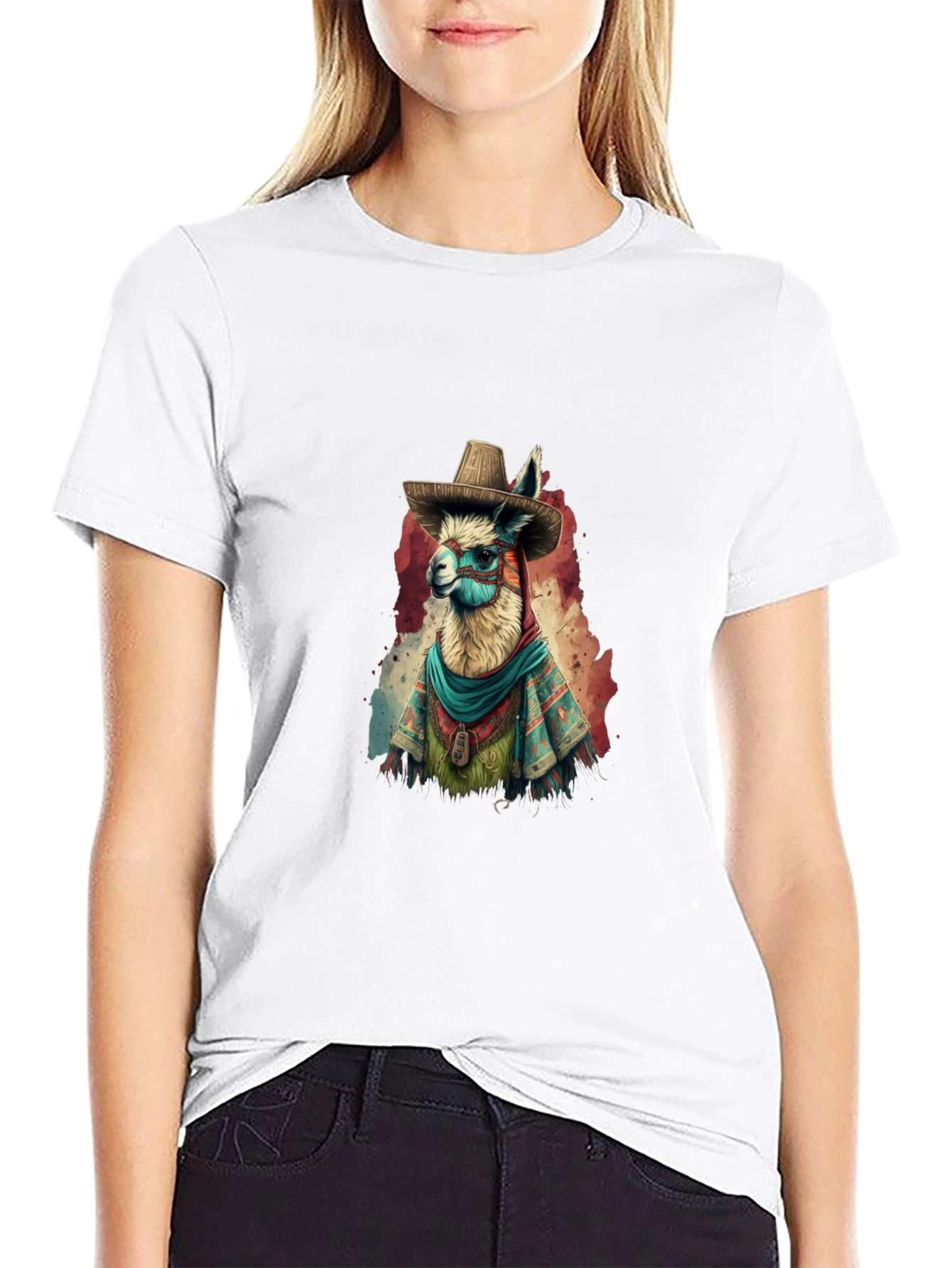 Llama in Sombrero Graphic T-Shirt