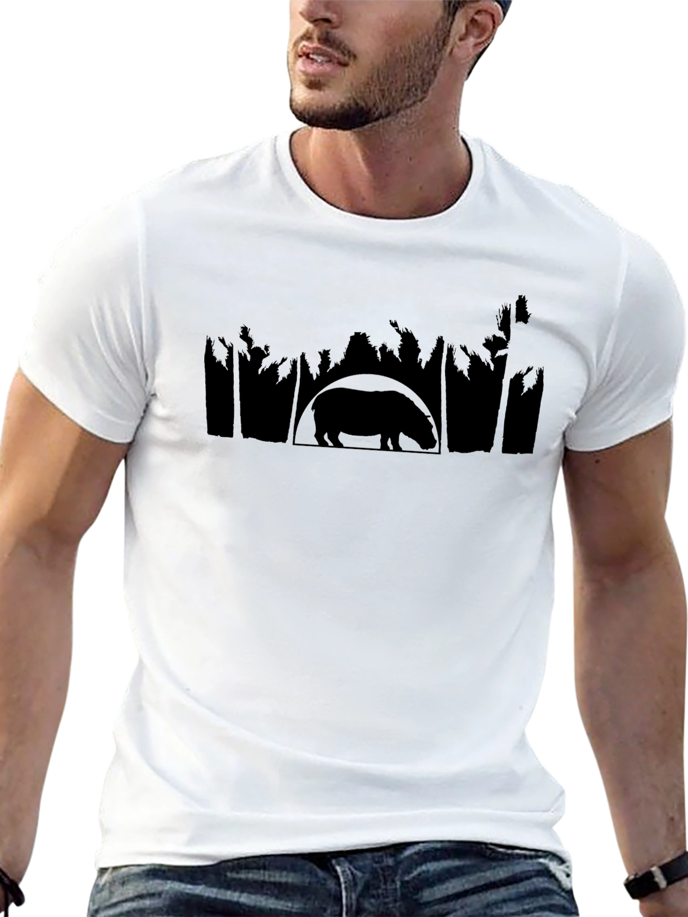 Hippo Silhouette Graphic Print Mens T-Shirt