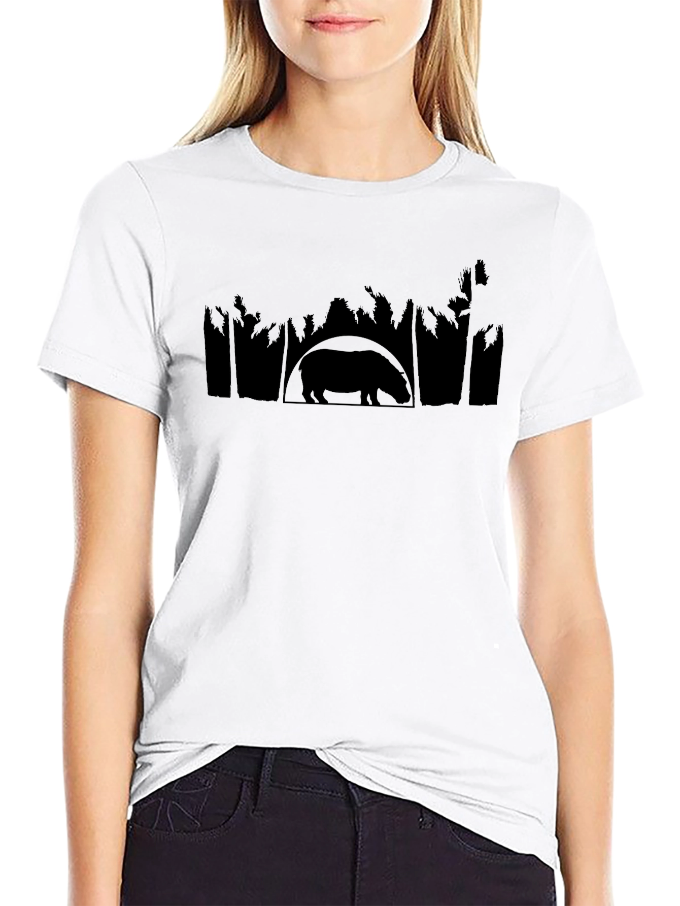 Hippo Silhouette Graphic Print Mens T-Shirt