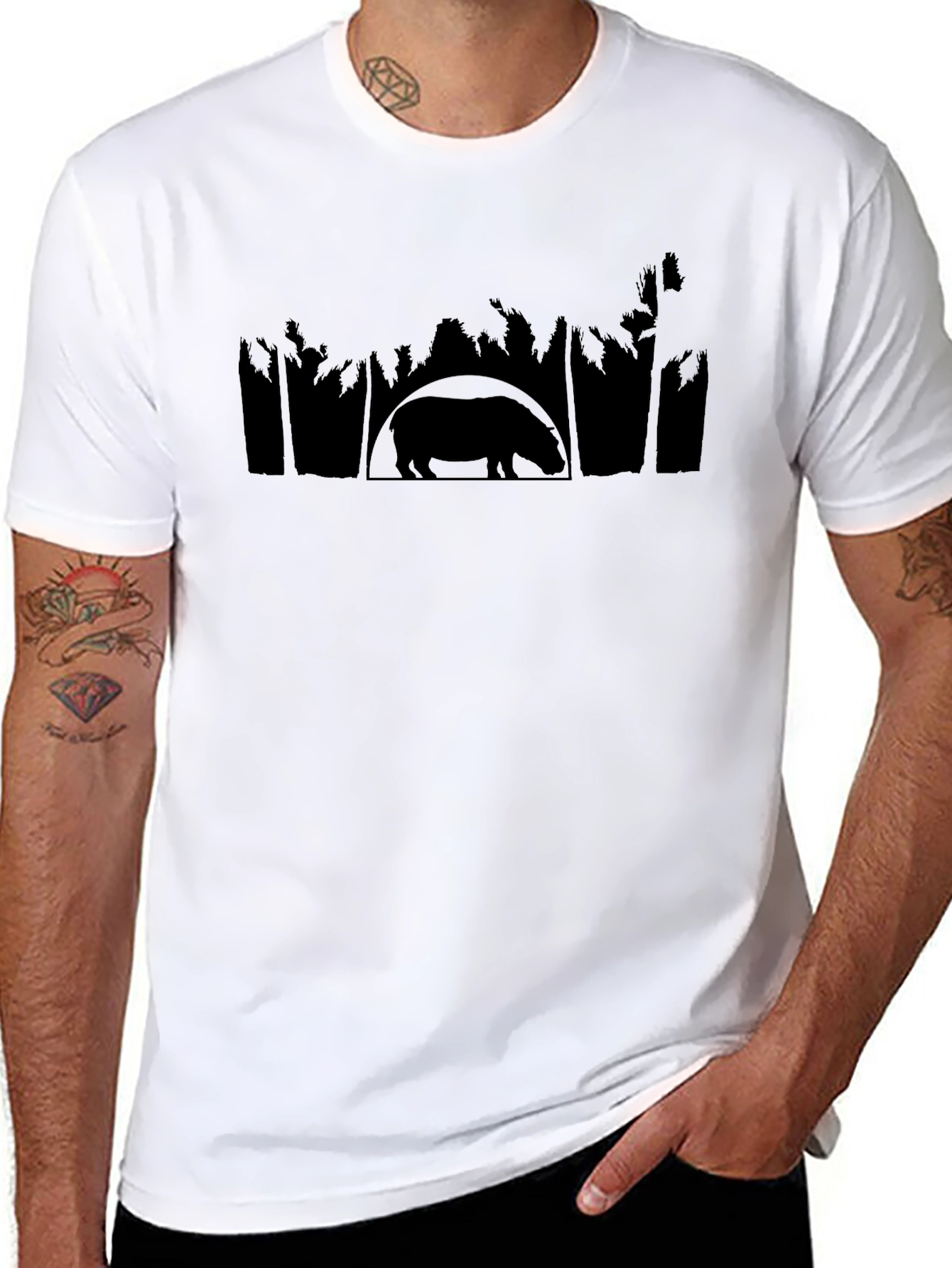 Hippo Silhouette Graphic Print Mens T-Shirt