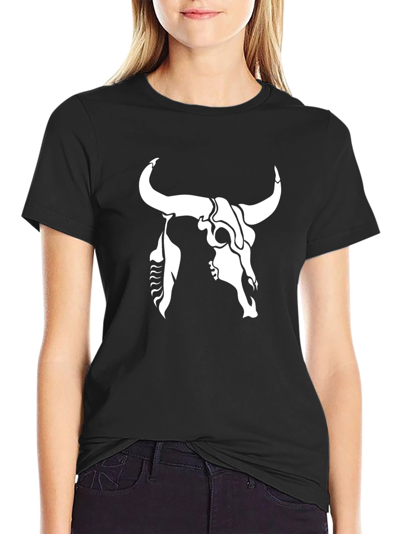 Bull Skull Graphic Tee - Black