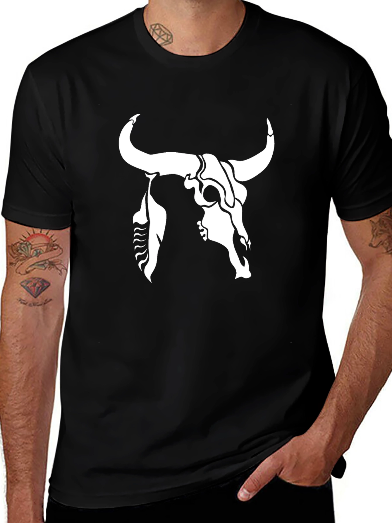 Bull Skull Graphic Tee - Black