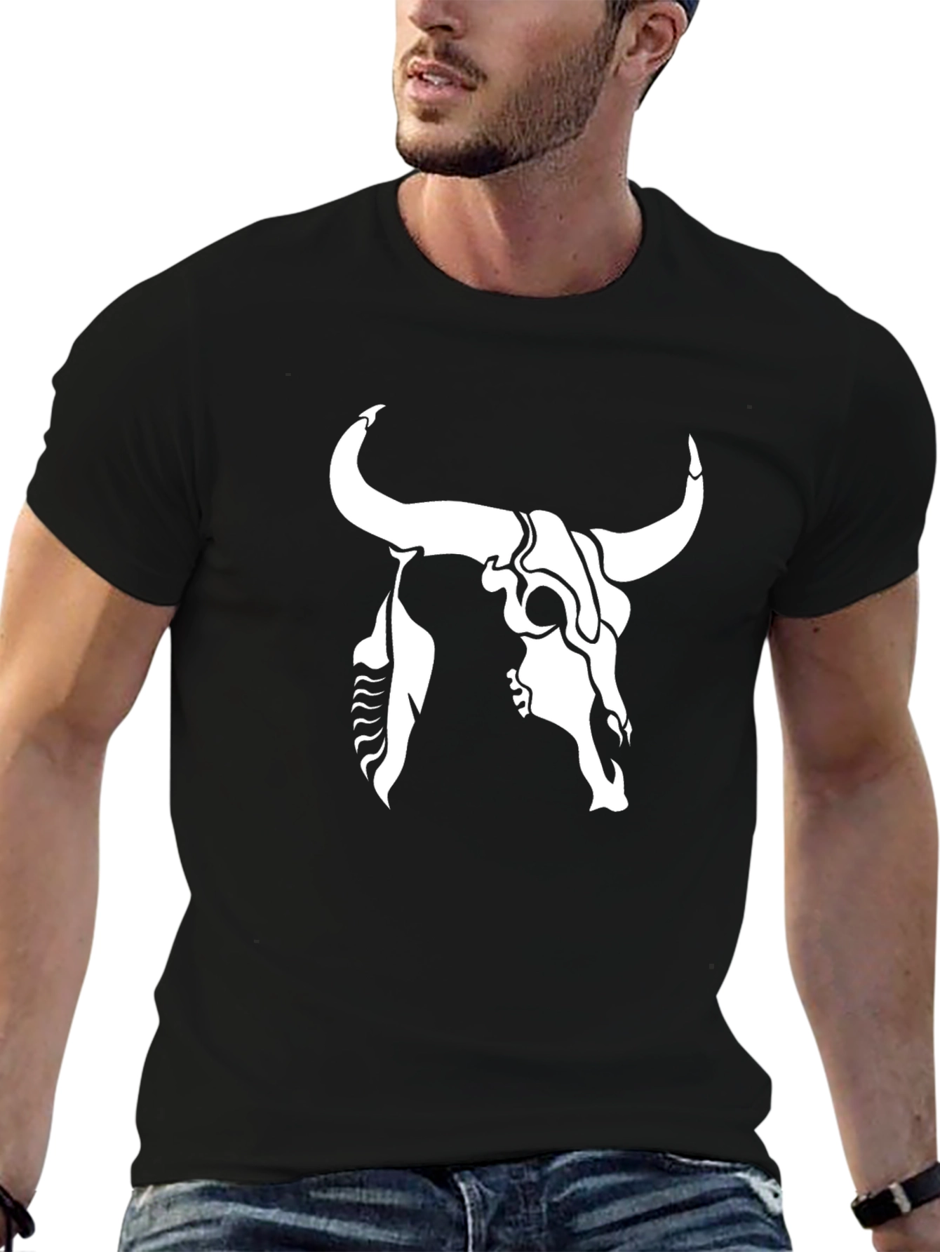 Bull Skull Graphic Tee - Black