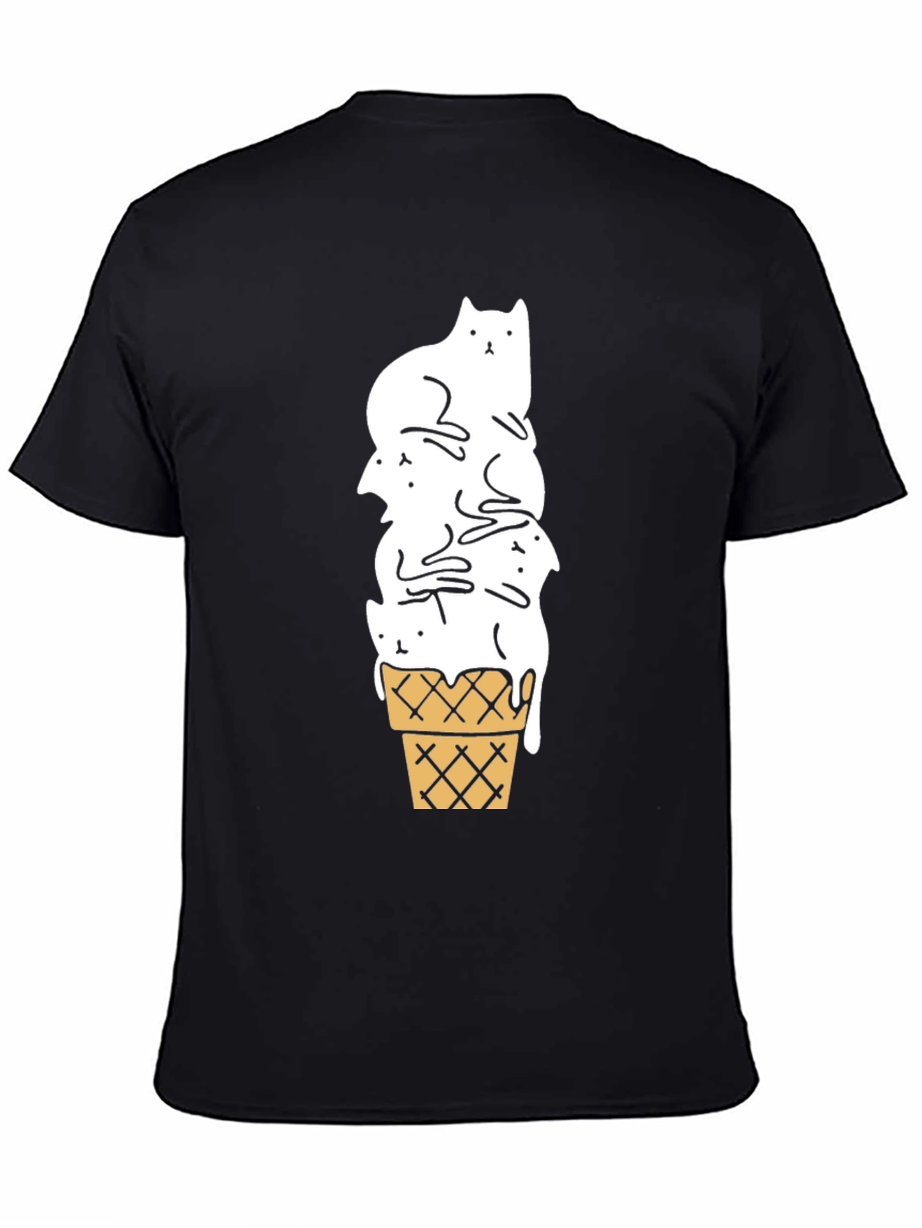Cat Ice Cream Cone Black T-Shirt