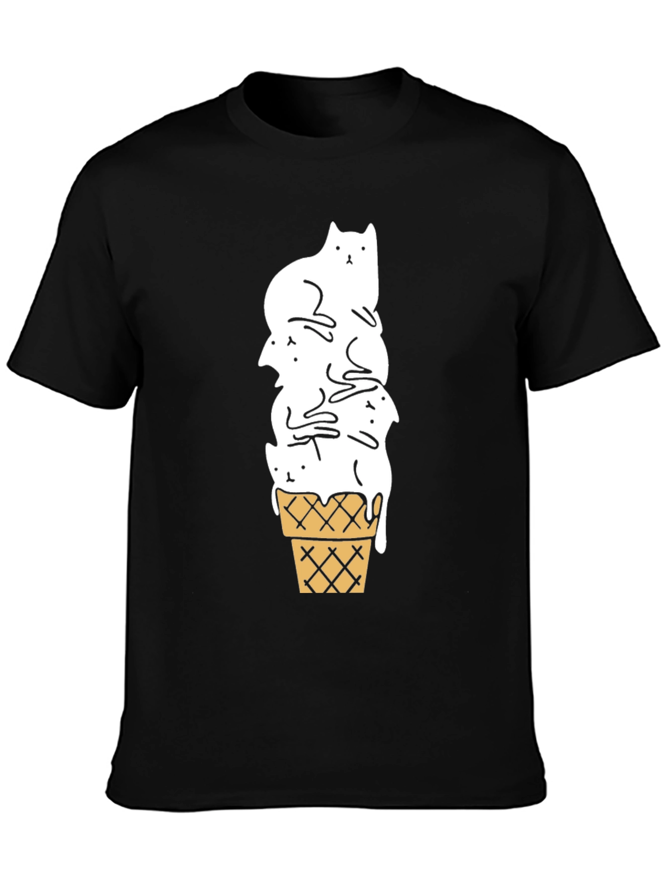 Cat Ice Cream Cone Black T-Shirt