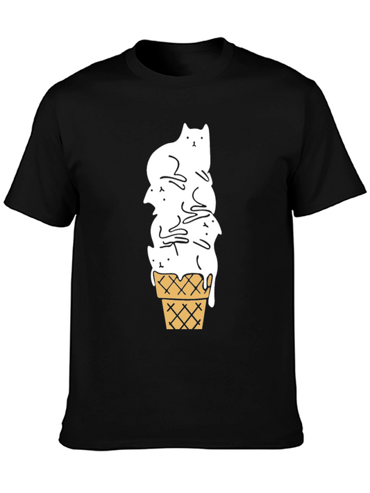 Cat Ice Cream Cone Black T-Shirt