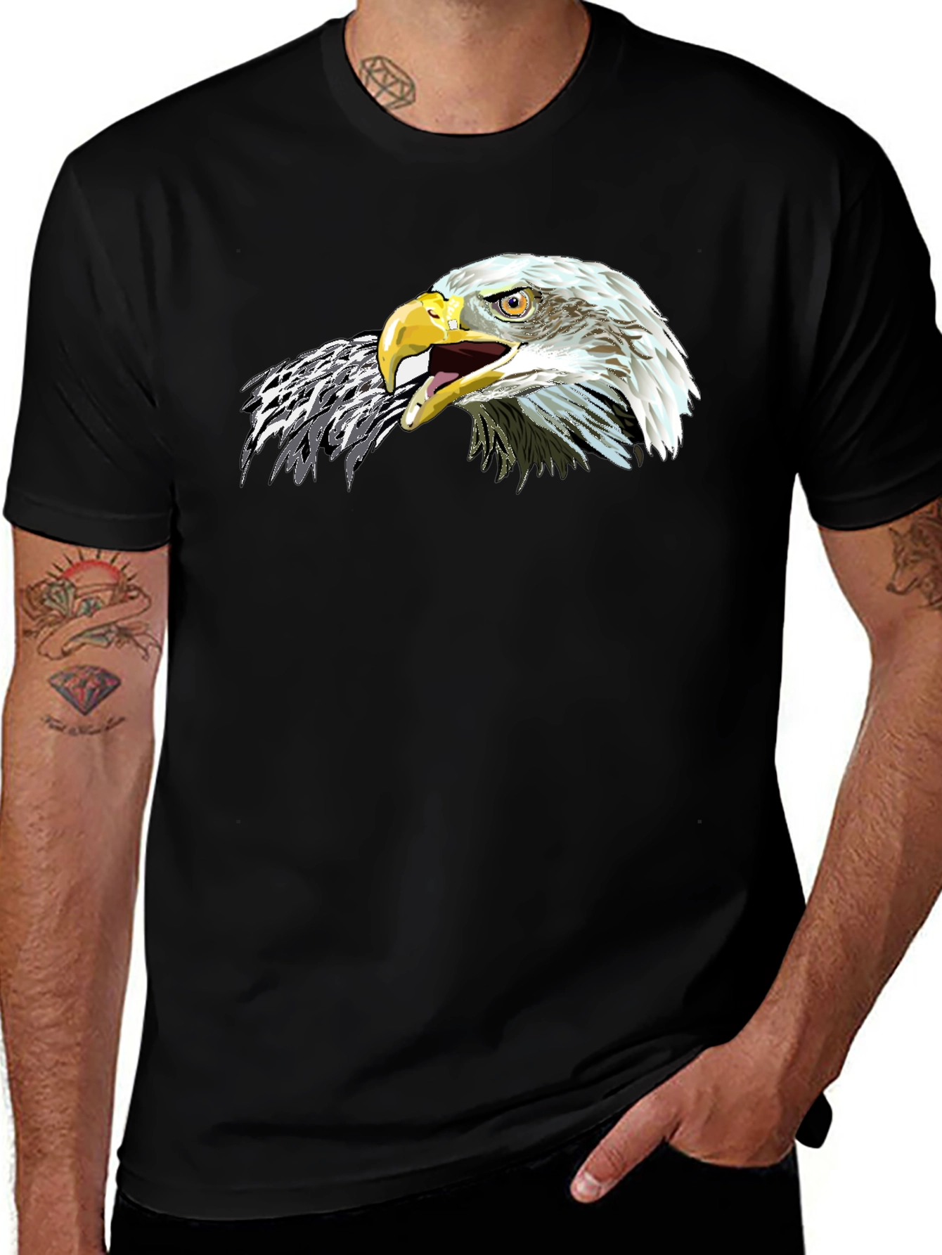 Bold Eagle Graphic Tee - Black Cotton Comfort