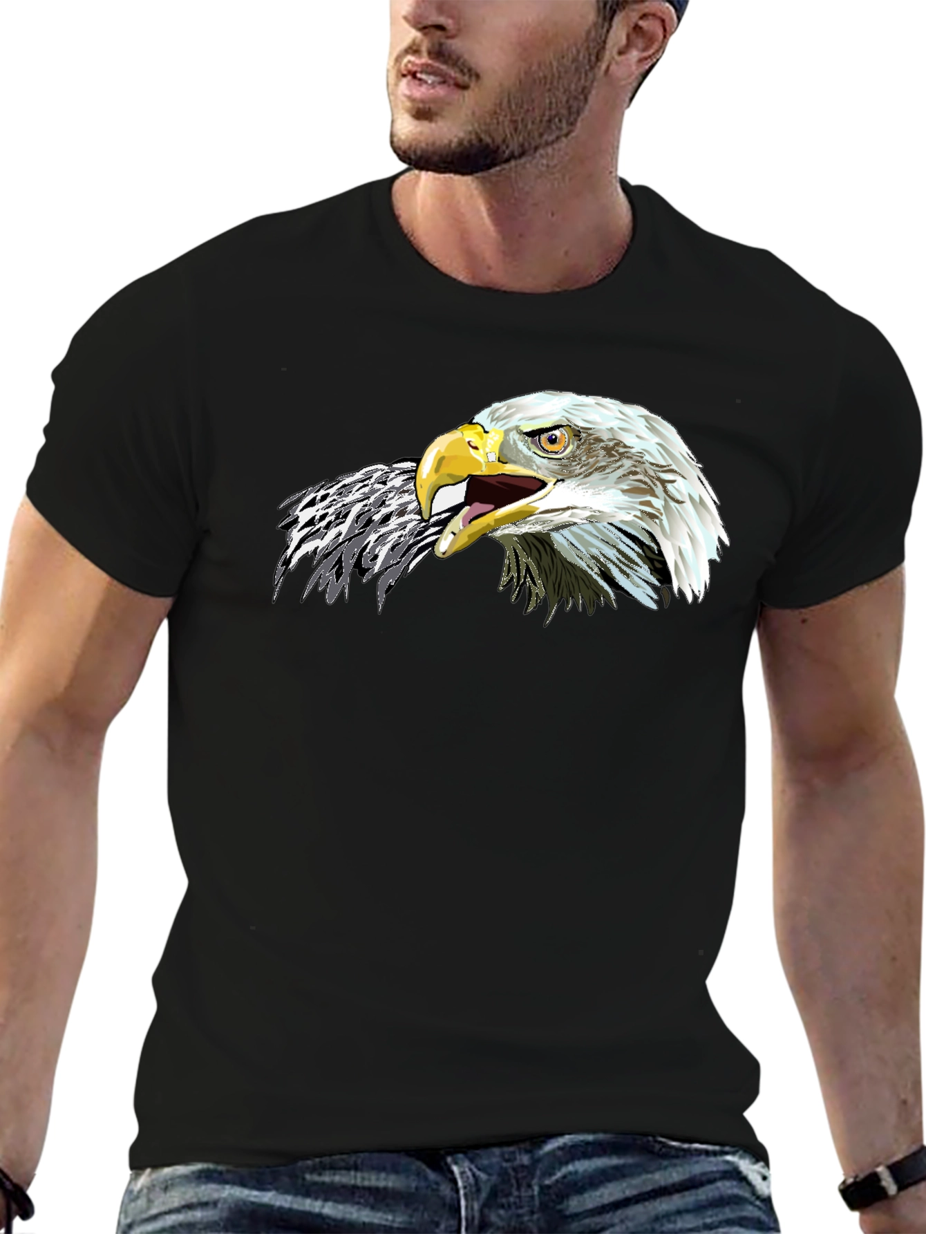 Bold Eagle Graphic Tee - Black Cotton Comfort
