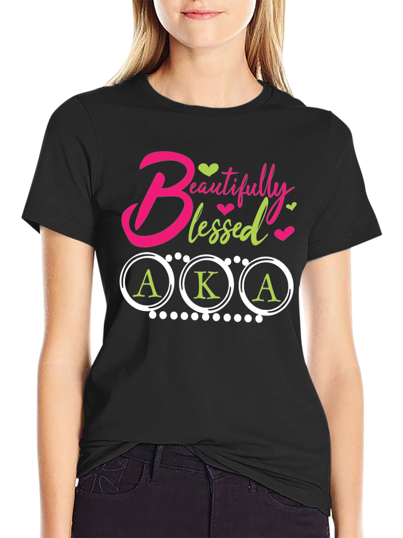 Beautifully Blessed AKA Tee - Black Cotton
