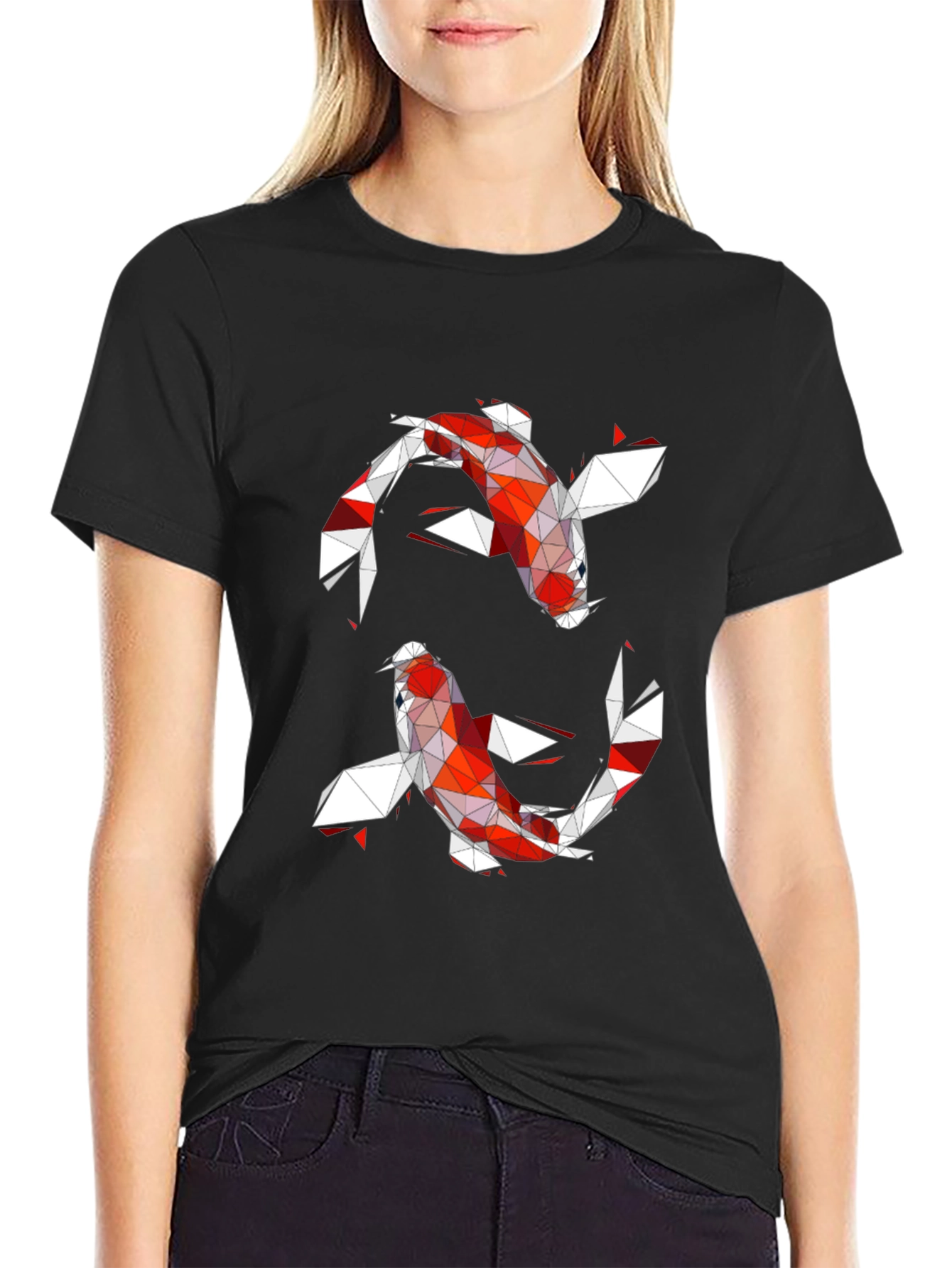 Geometric Koi Fish Graphic Tee - Modern Artistic Design