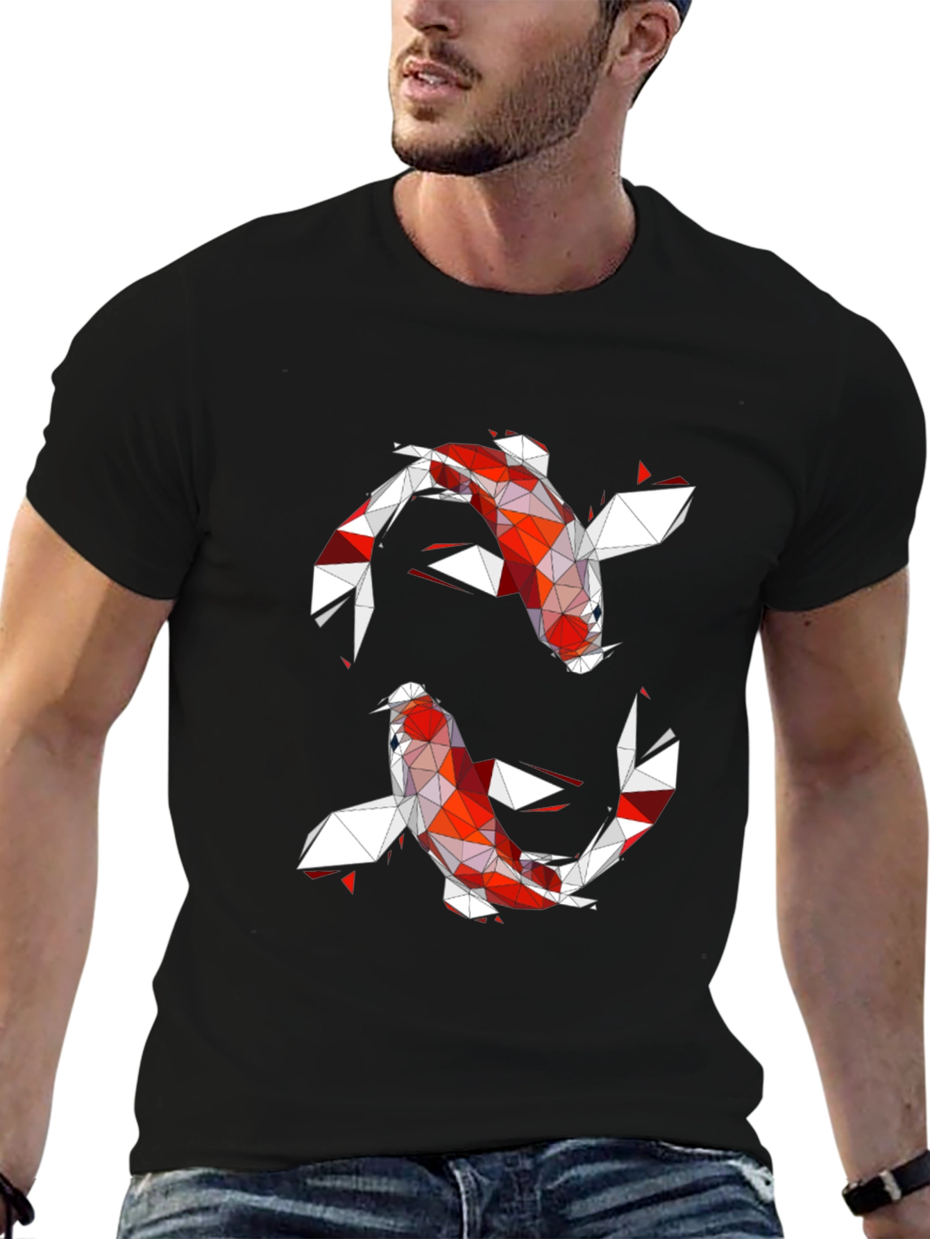 Geometric Koi Fish Graphic Tee - Modern Artistic Design