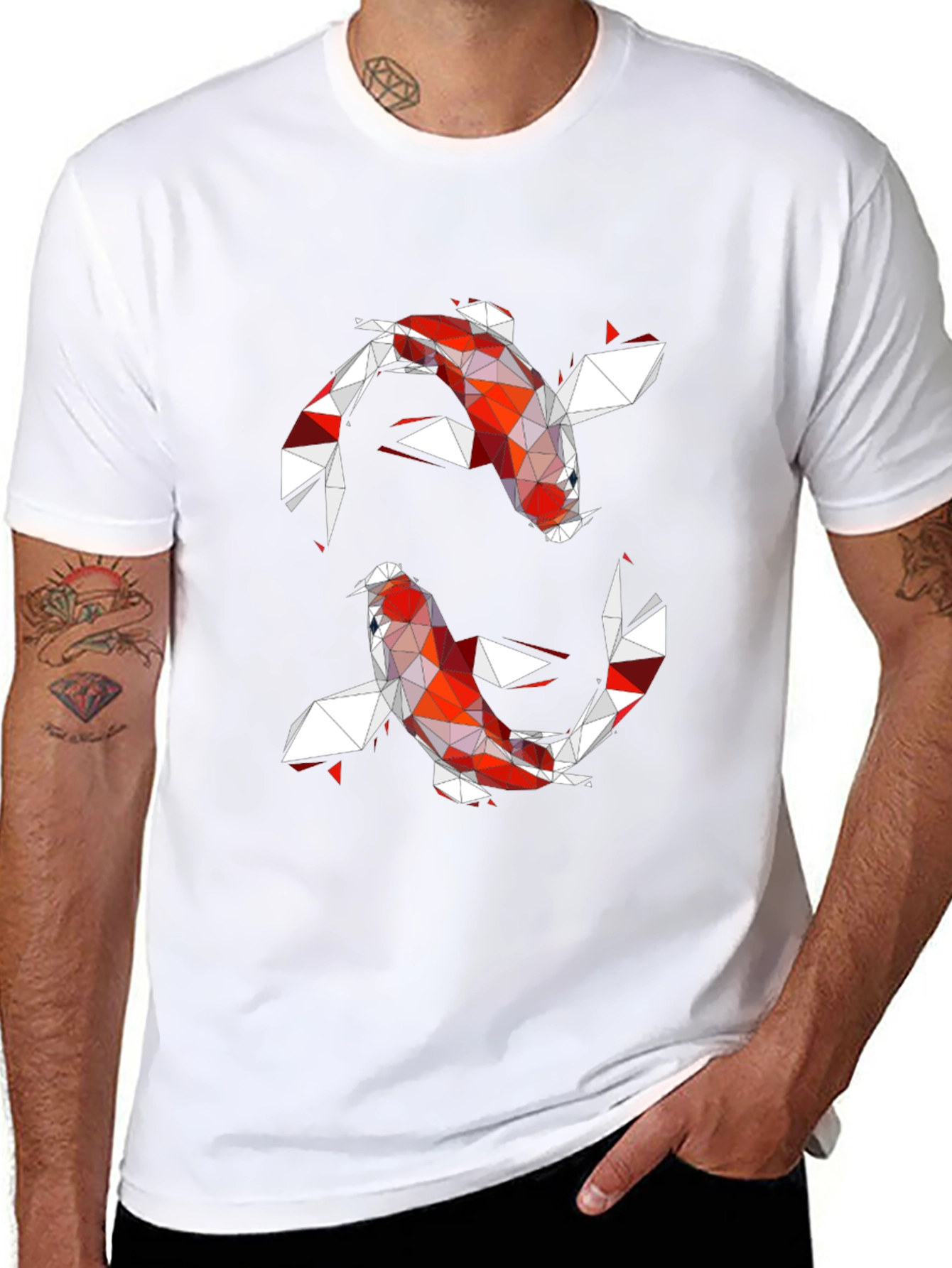 Geometric Koi Fish Graphic Tee - Modern Artistic Design
