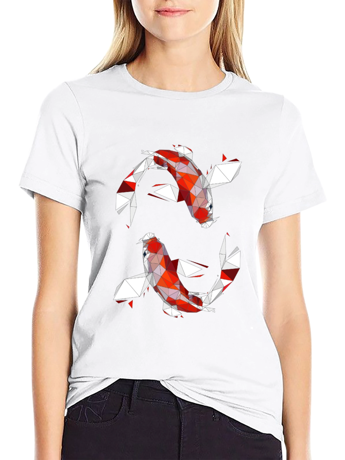 Geometric Koi Fish Graphic Tee - Modern Artistic Design