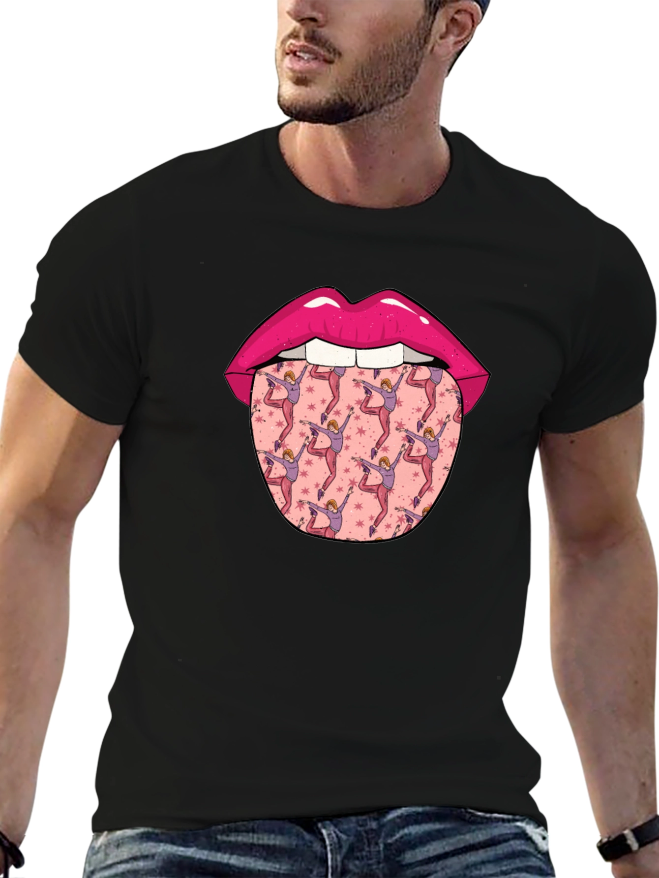 Lips and Dancer Tongue Graphic Tee - Black
