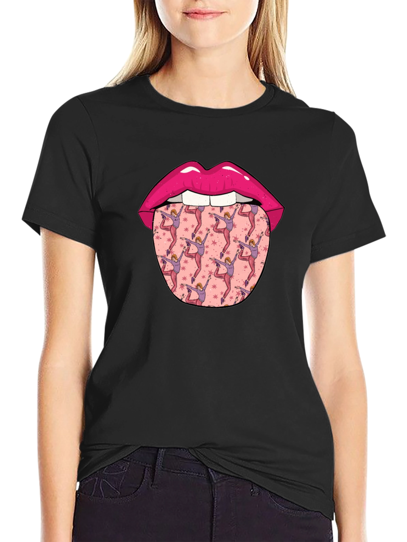 Lips and Dancer Tongue Graphic Tee - Black