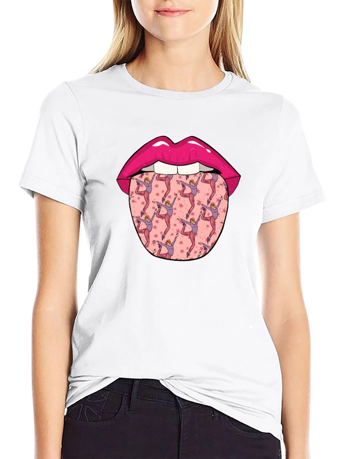 Lips and Dancer Tongue Graphic Tee - Black