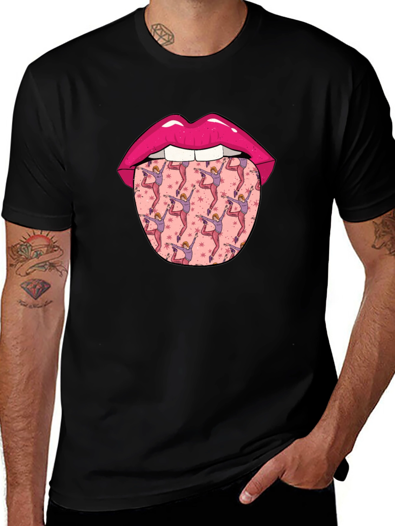 Lips and Dancer Tongue Graphic Tee - Black