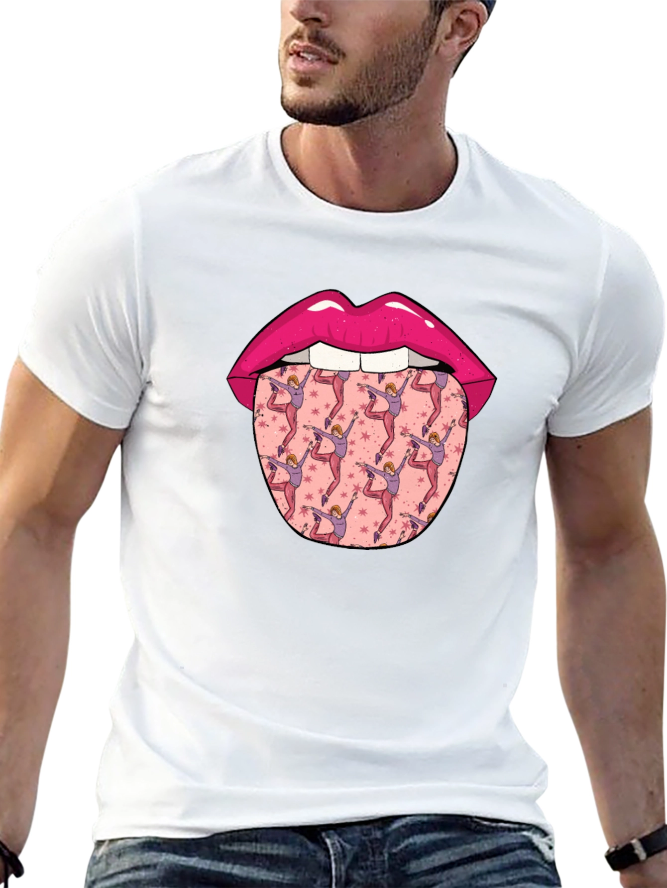 Lips and Dancer Tongue Graphic Tee - Black