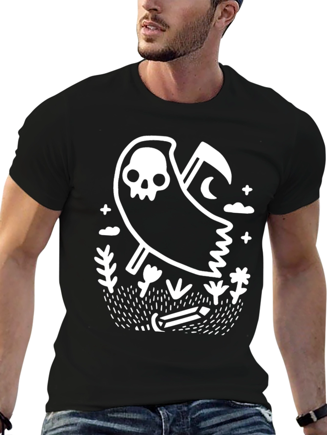 Grim Reaper Graphic Tee - Black Cotton T-Shirt