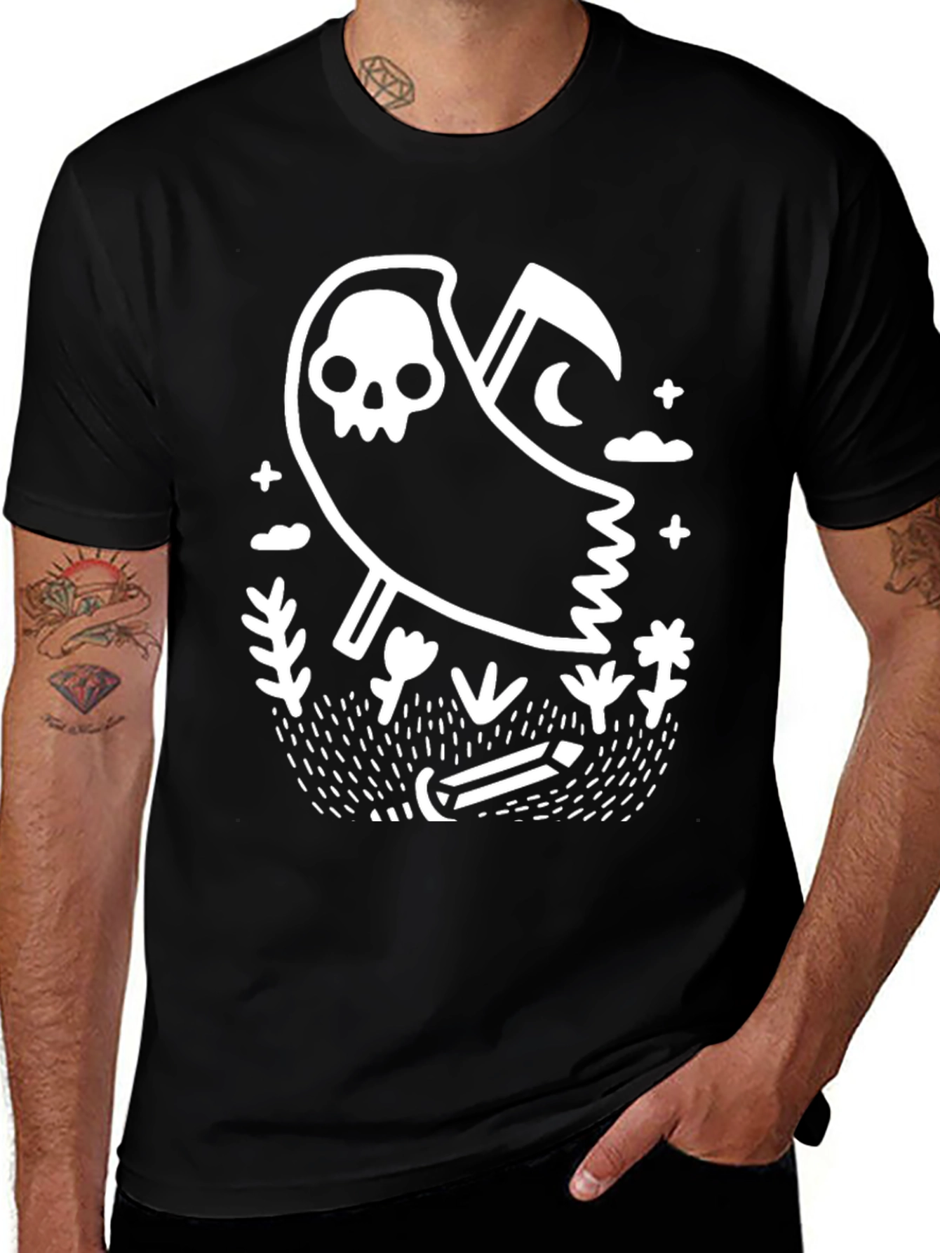 Grim Reaper Graphic Tee - Black Cotton T-Shirt