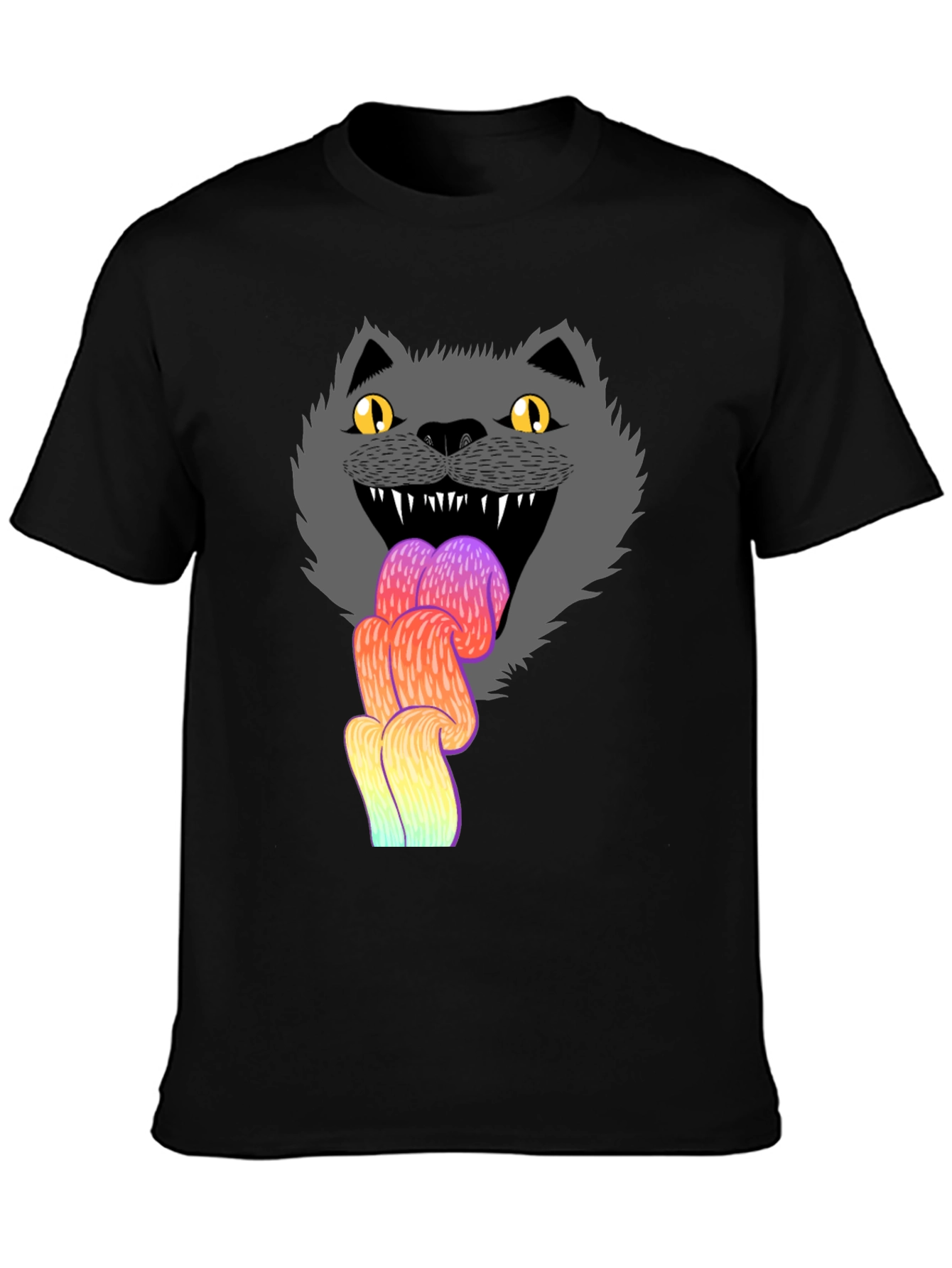 Crazy Cat Tongue T-Shirt - Mens Black Graphic Tee