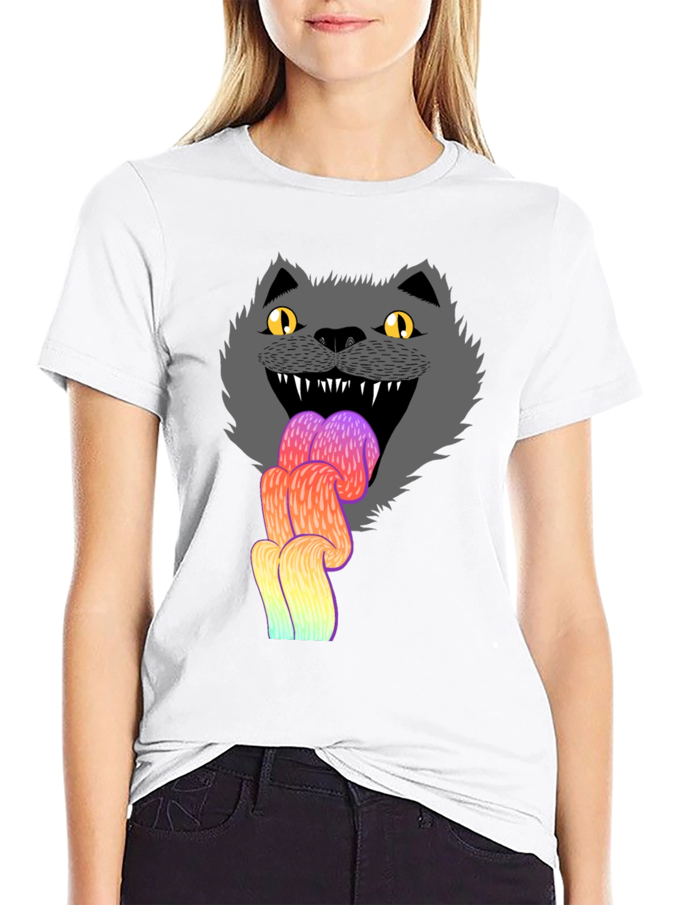 Crazy Cat Tongue T-Shirt - Mens Black Graphic Tee