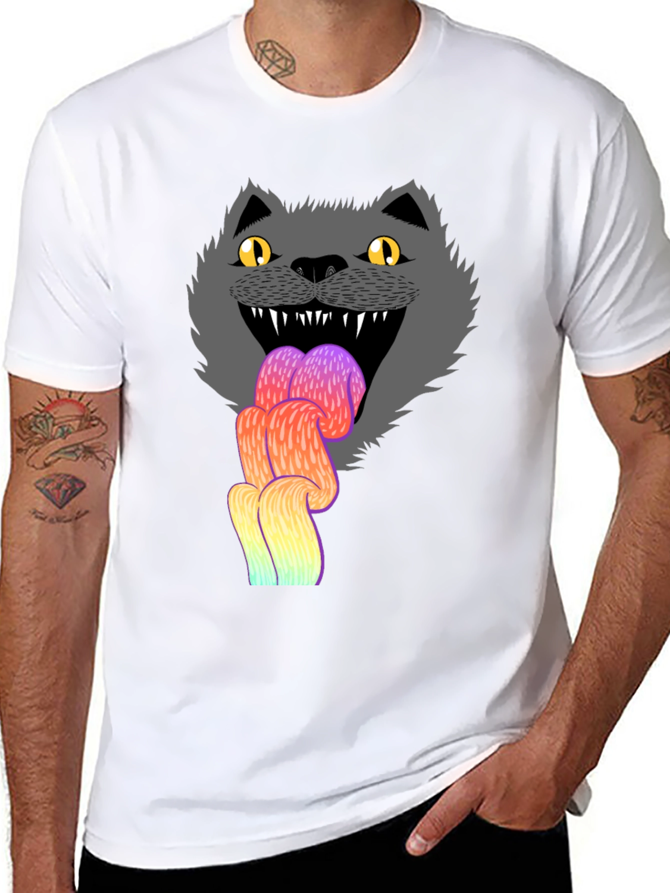 Crazy Cat Tongue T-Shirt - Mens Black Graphic Tee