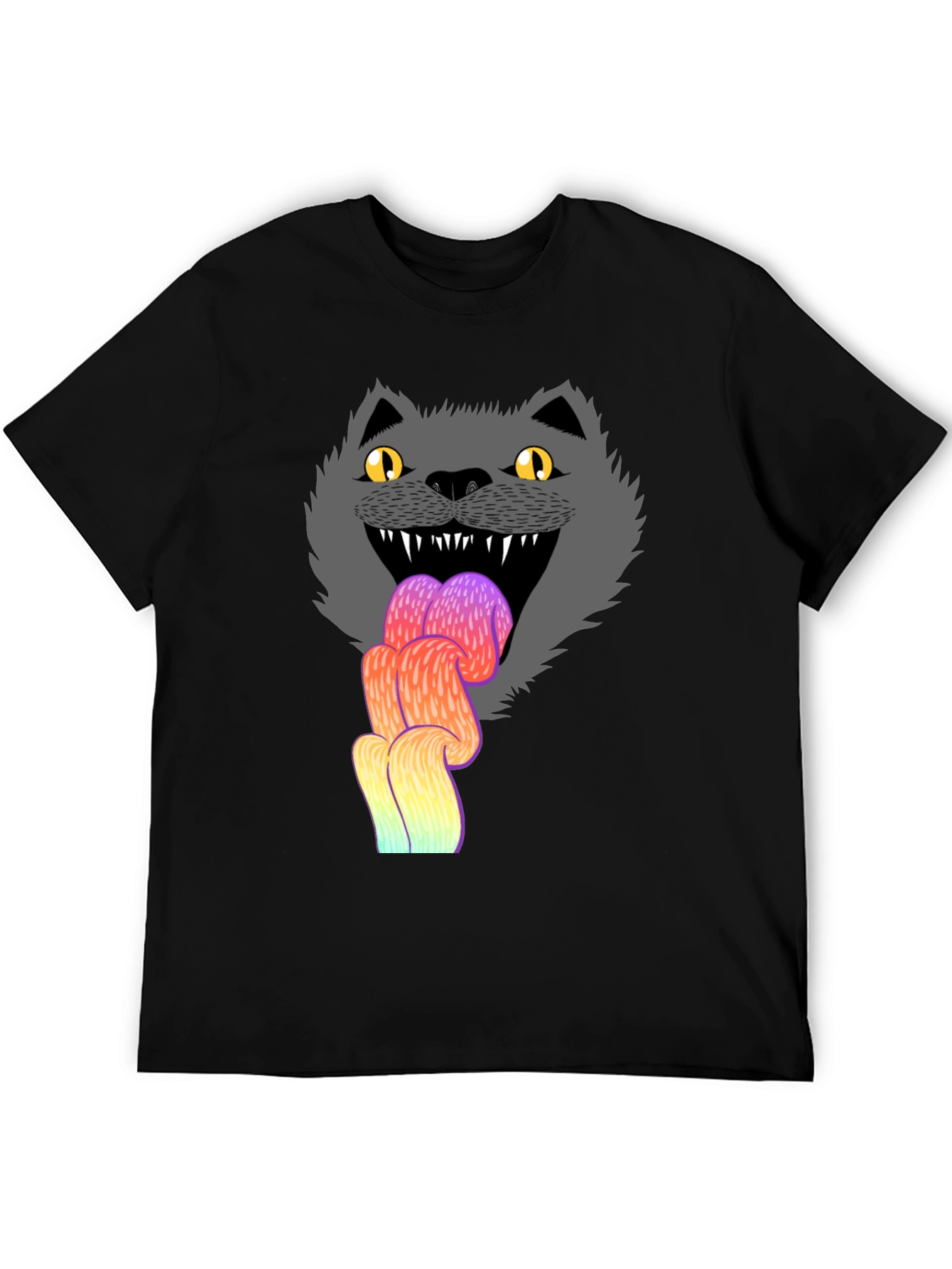 Crazy Cat Tongue T-Shirt - Mens Black Graphic Tee