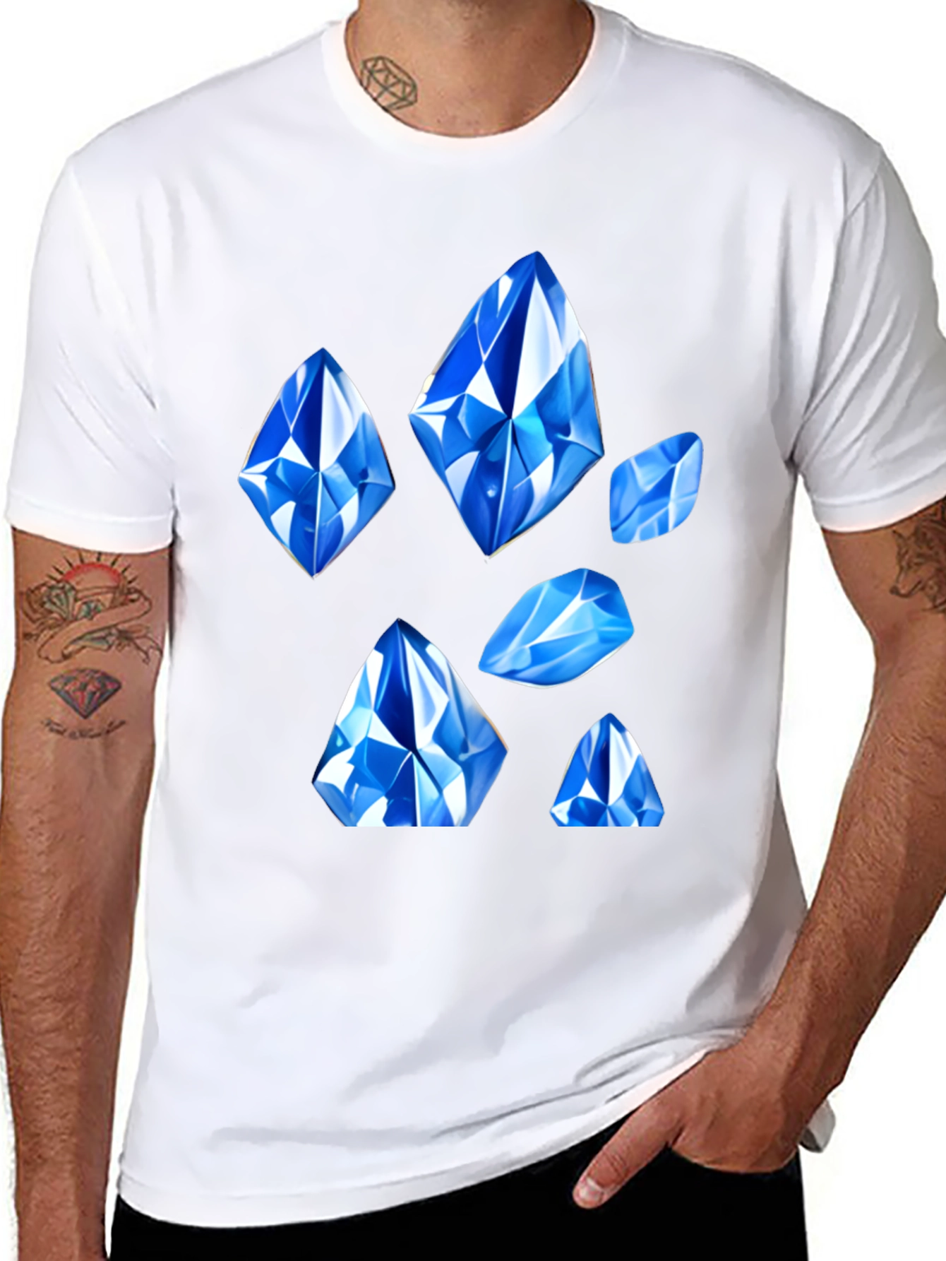 Blue Gemstone Graphic Tee - Modern Style