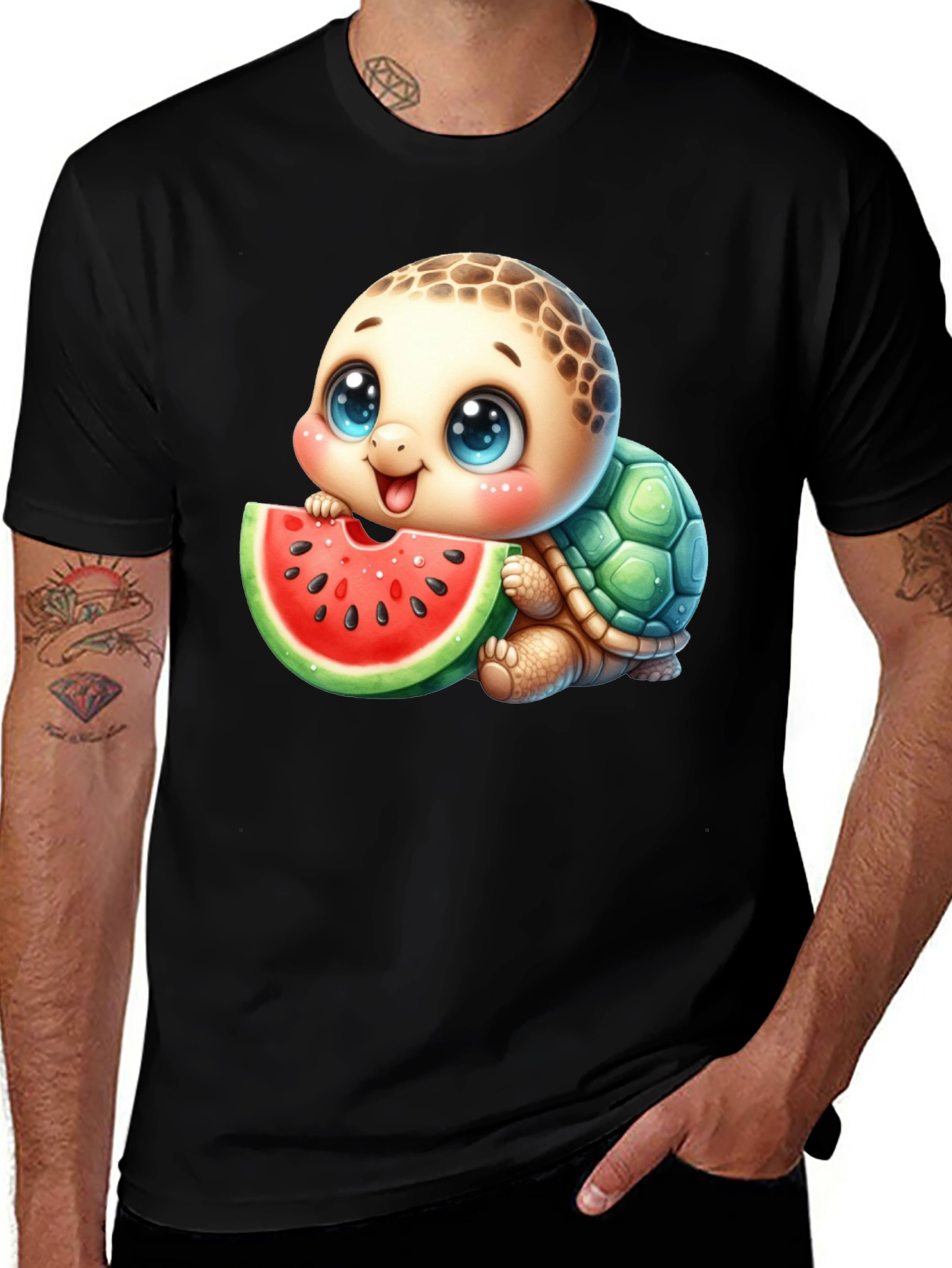 Cute Turtle Watermelon Graphic Tee