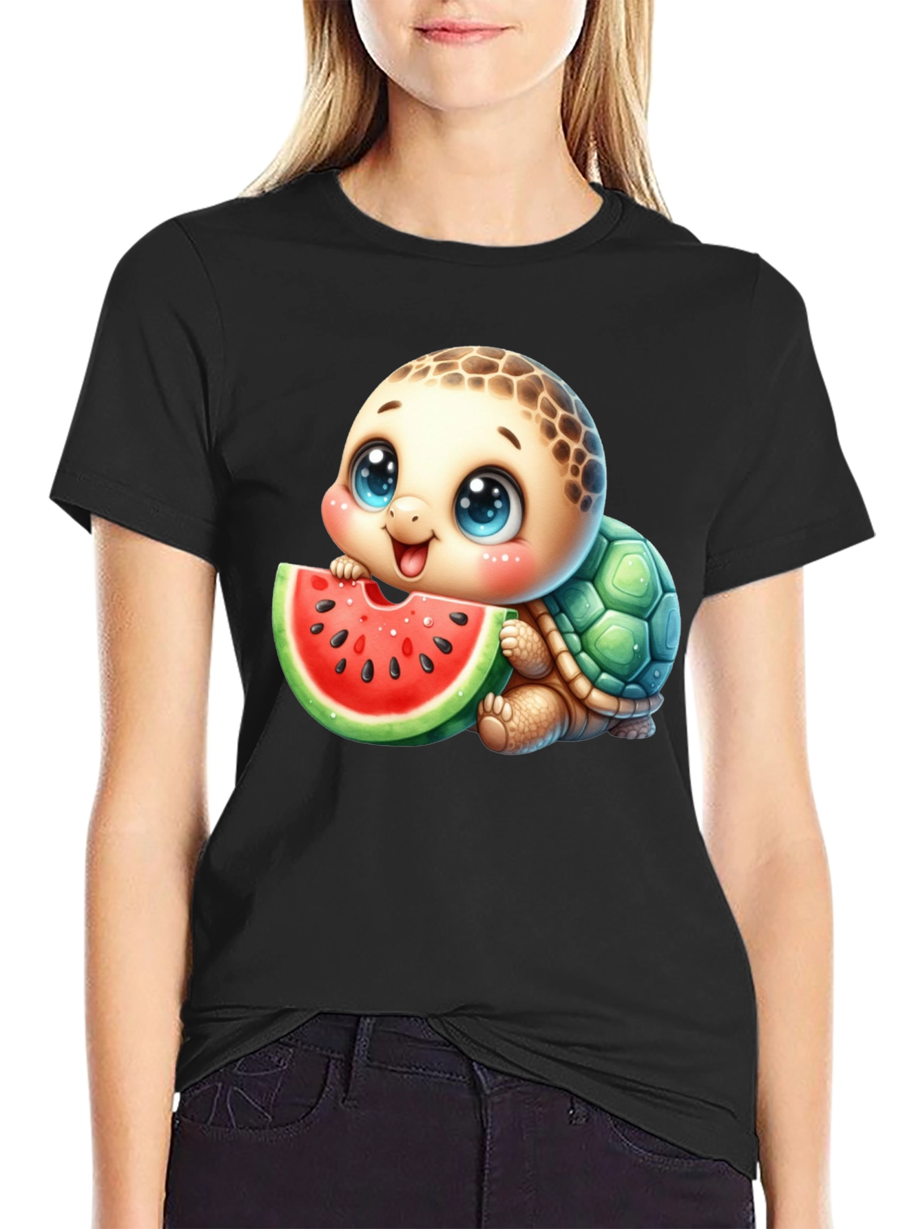 Cute Turtle Watermelon Graphic Tee