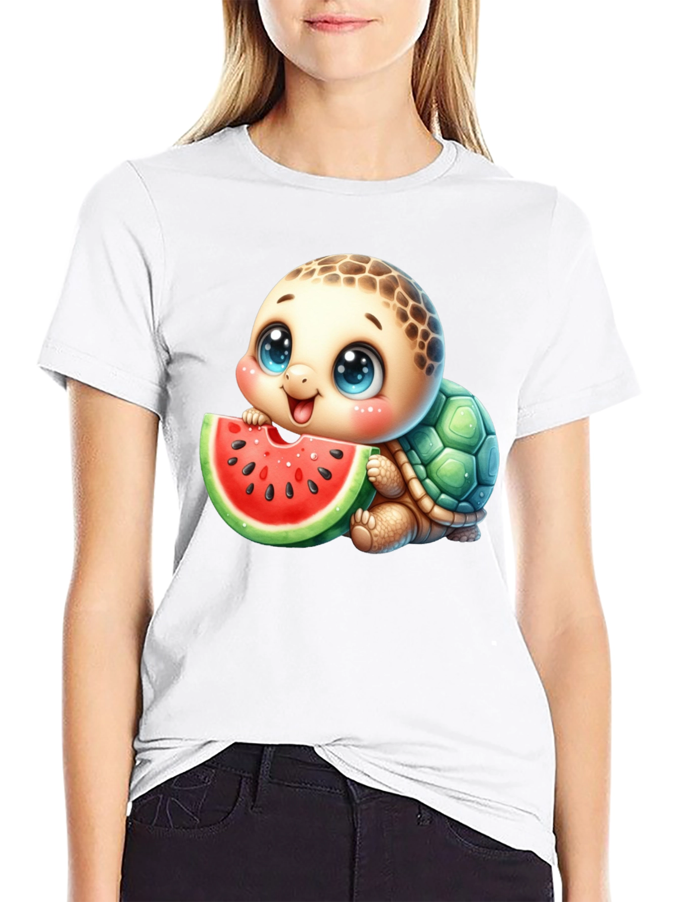 Cute Turtle Watermelon Graphic Tee