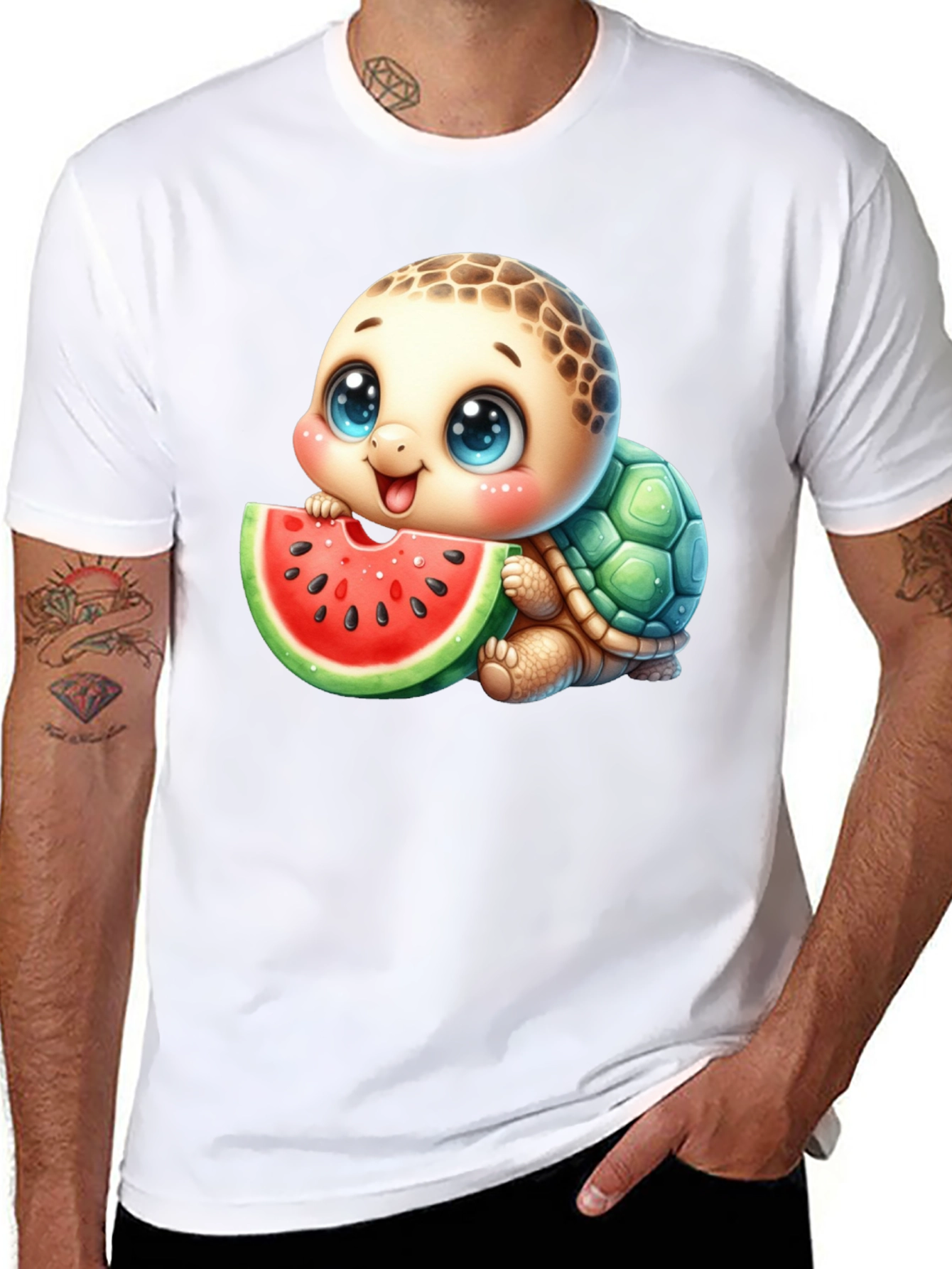 Cute Turtle Watermelon Graphic Tee