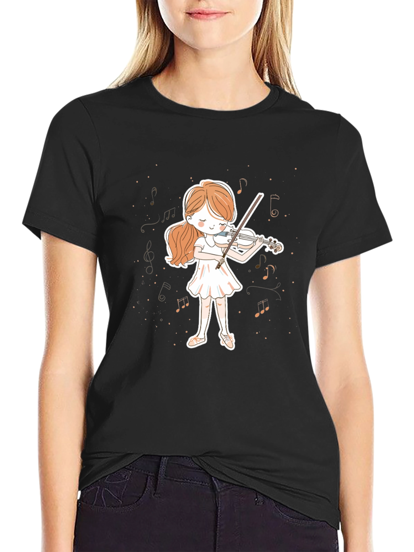 Girl Playing Violin Graphic Tee - Music Lover T-Shirt
