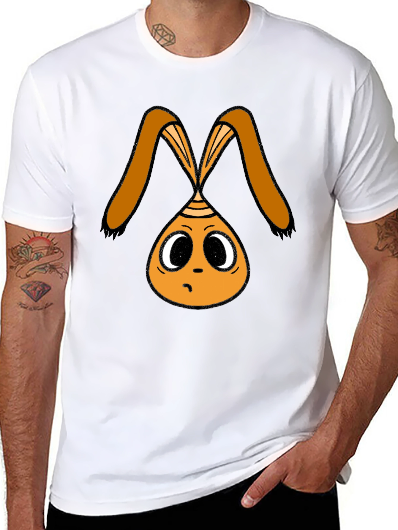 Cartoon Bunny Graphic Black T-Shirt