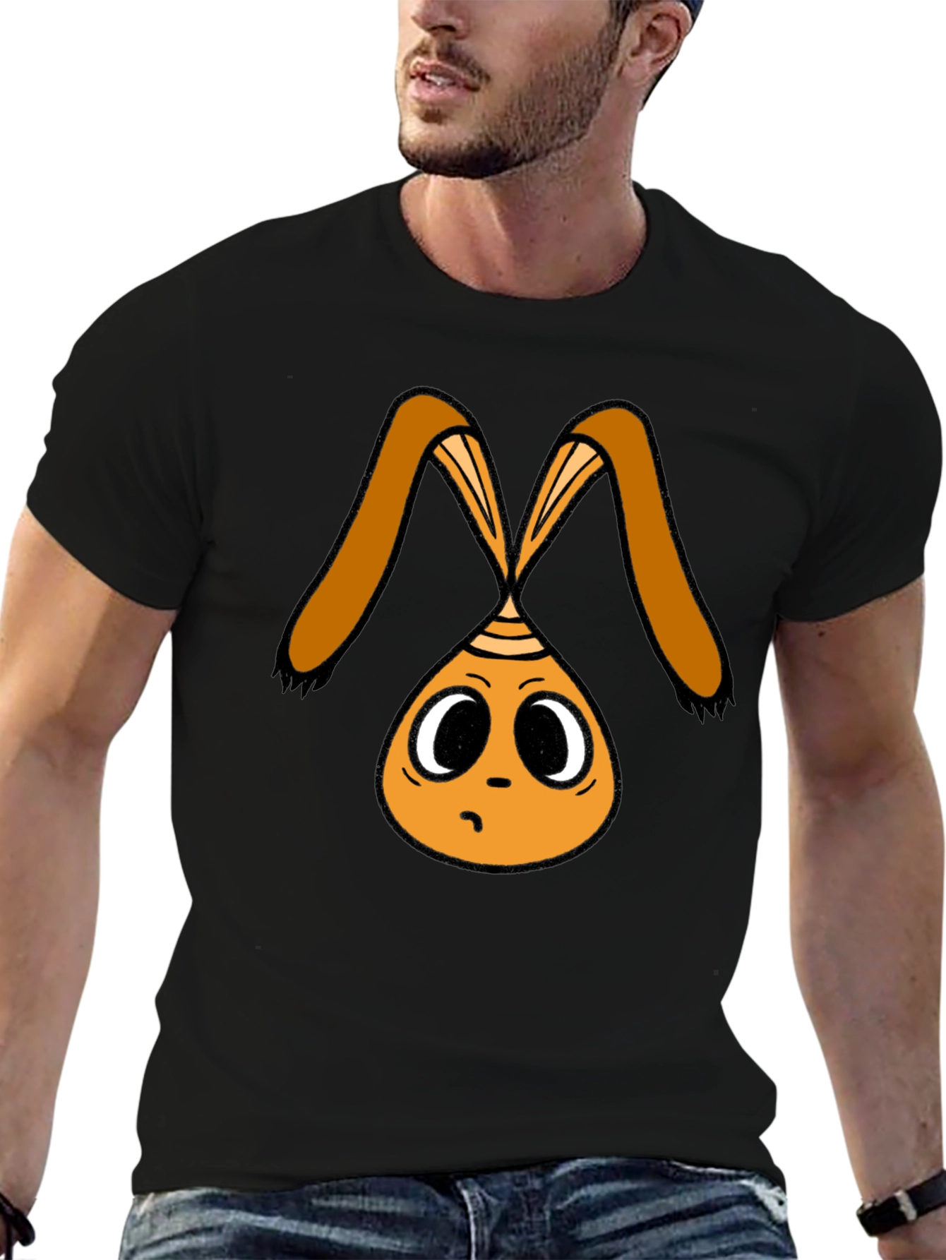 Cartoon Bunny Graphic Black T-Shirt