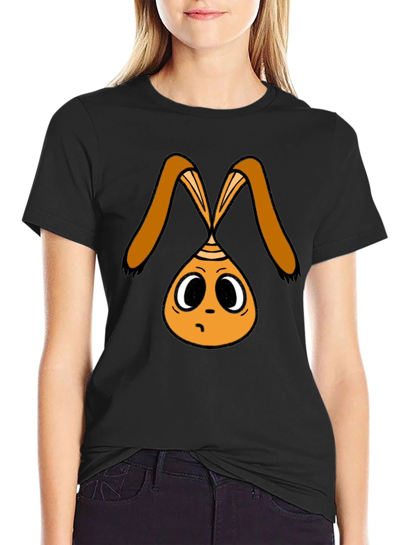 Cartoon Bunny Graphic Black T-Shirt