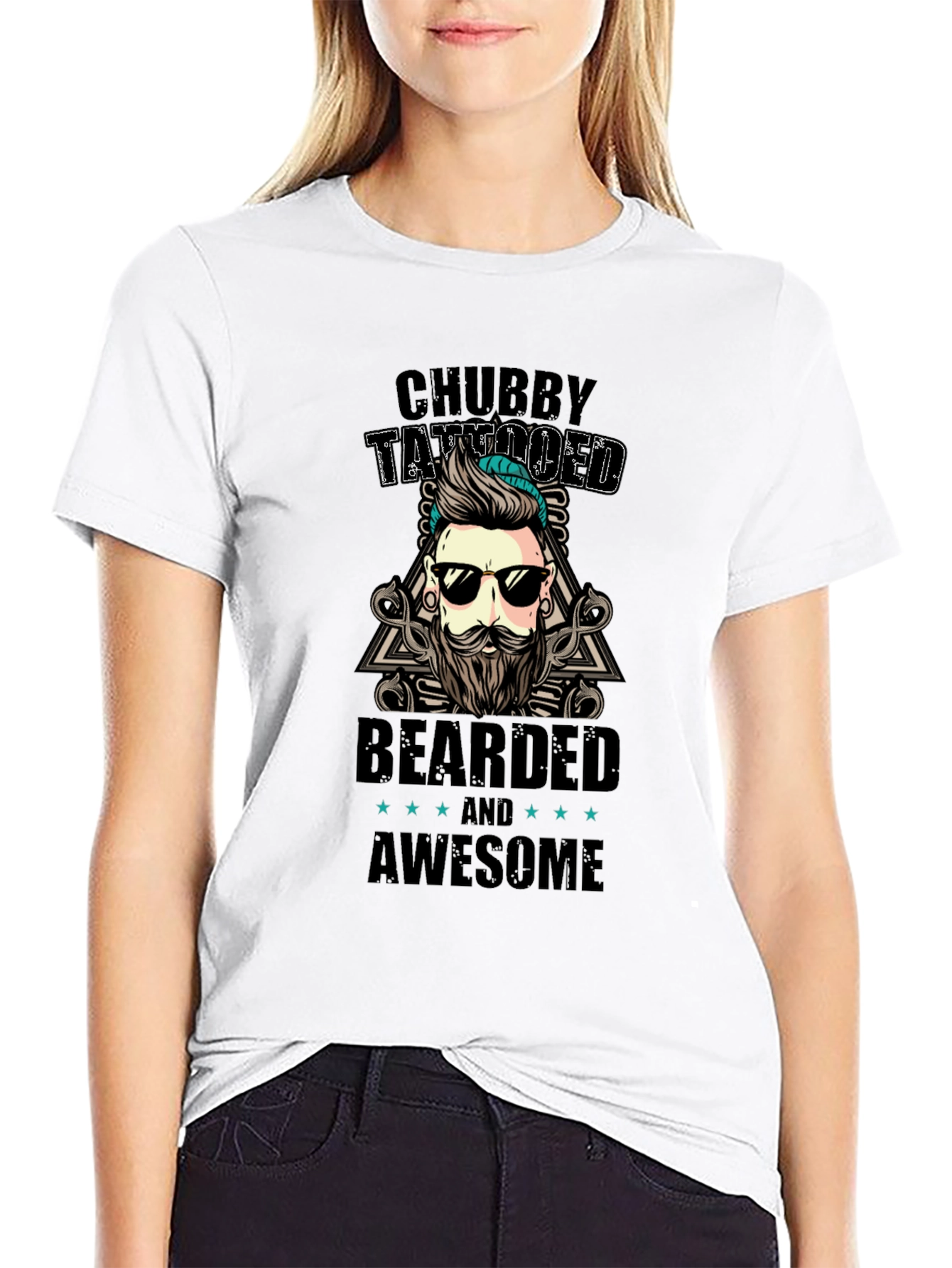 Chubby Tattooed Bearded Awesome Black T-Shirt