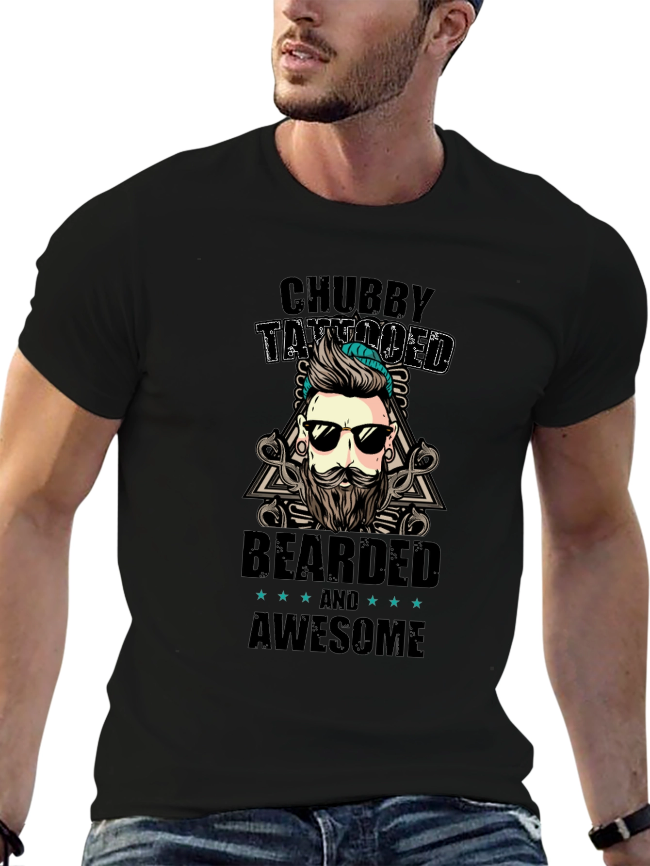 Chubby Tattooed Bearded Awesome Black T-Shirt