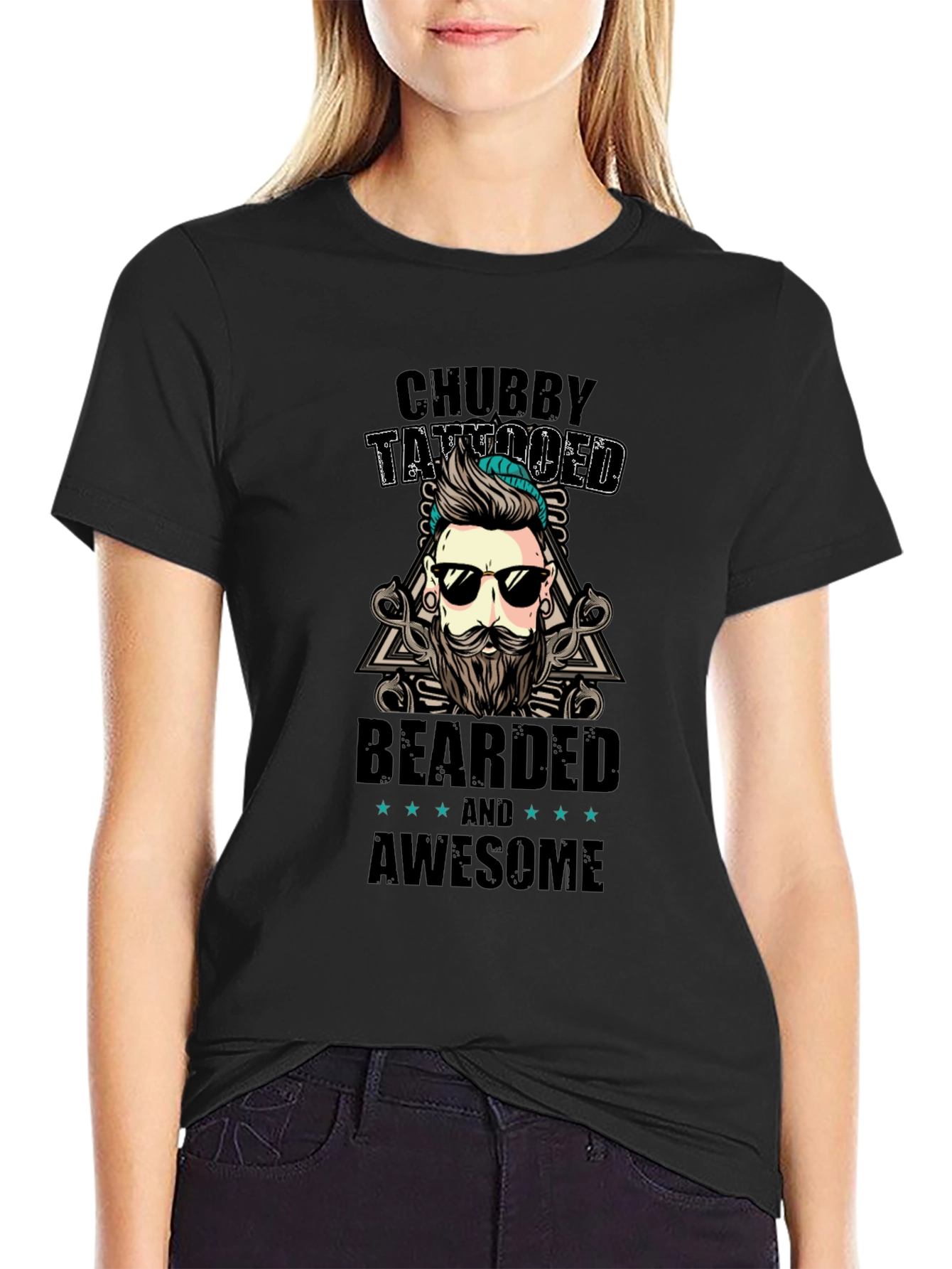 Chubby Tattooed Bearded Awesome Black T-Shirt