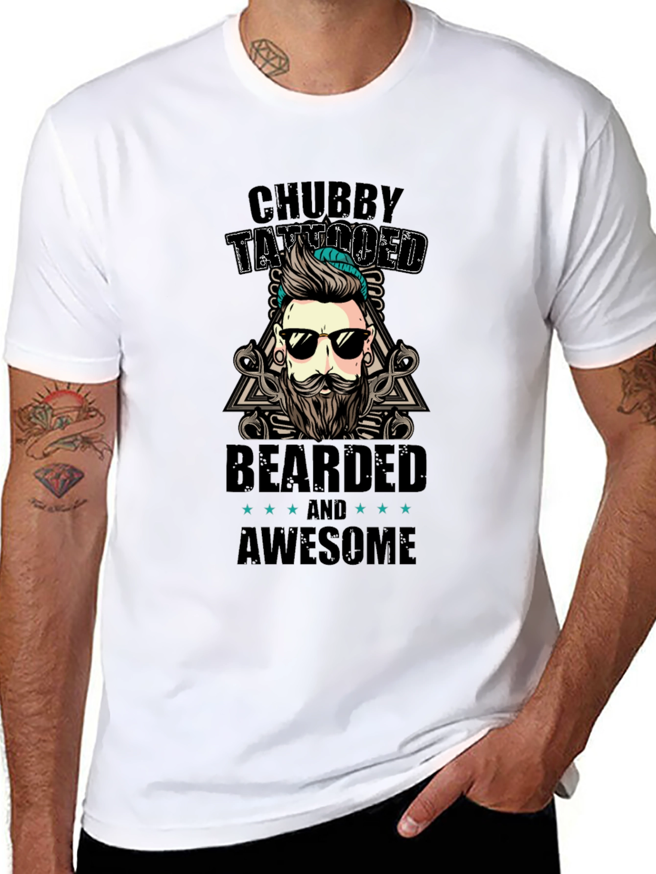 Chubby Tattooed Bearded Awesome Black T-Shirt